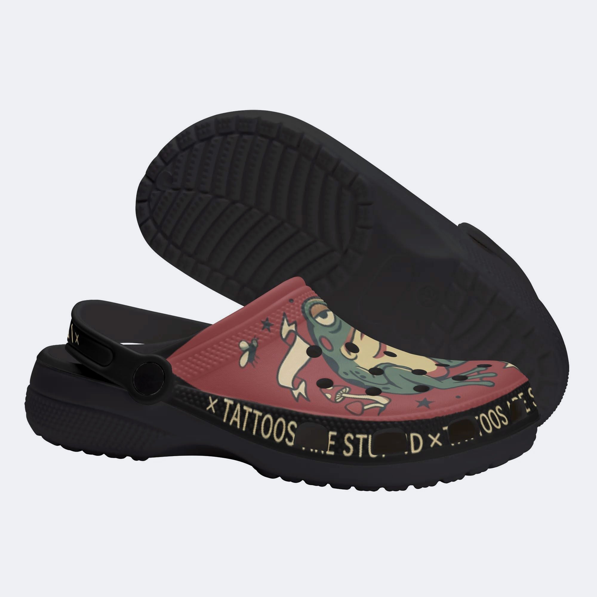 Frog Old-school Tattoo & Slogan Print Fleece-Lined Clogs