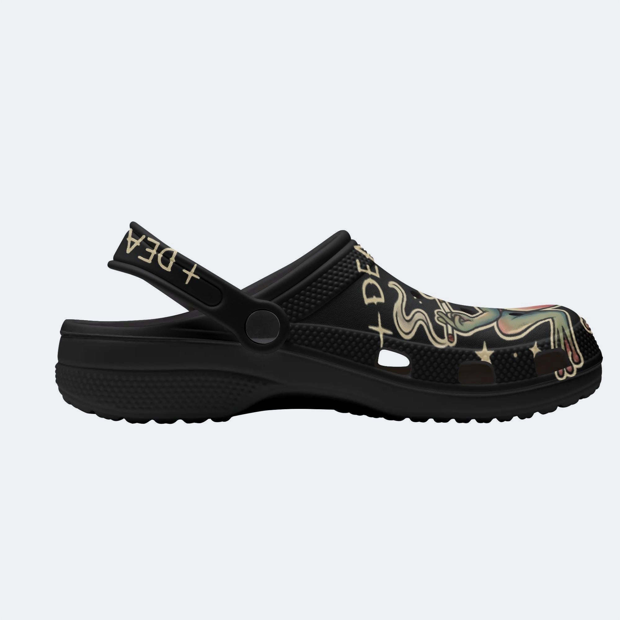 Frog Old-school Tattoo & Slogan Print Fleece-Lined Clogs