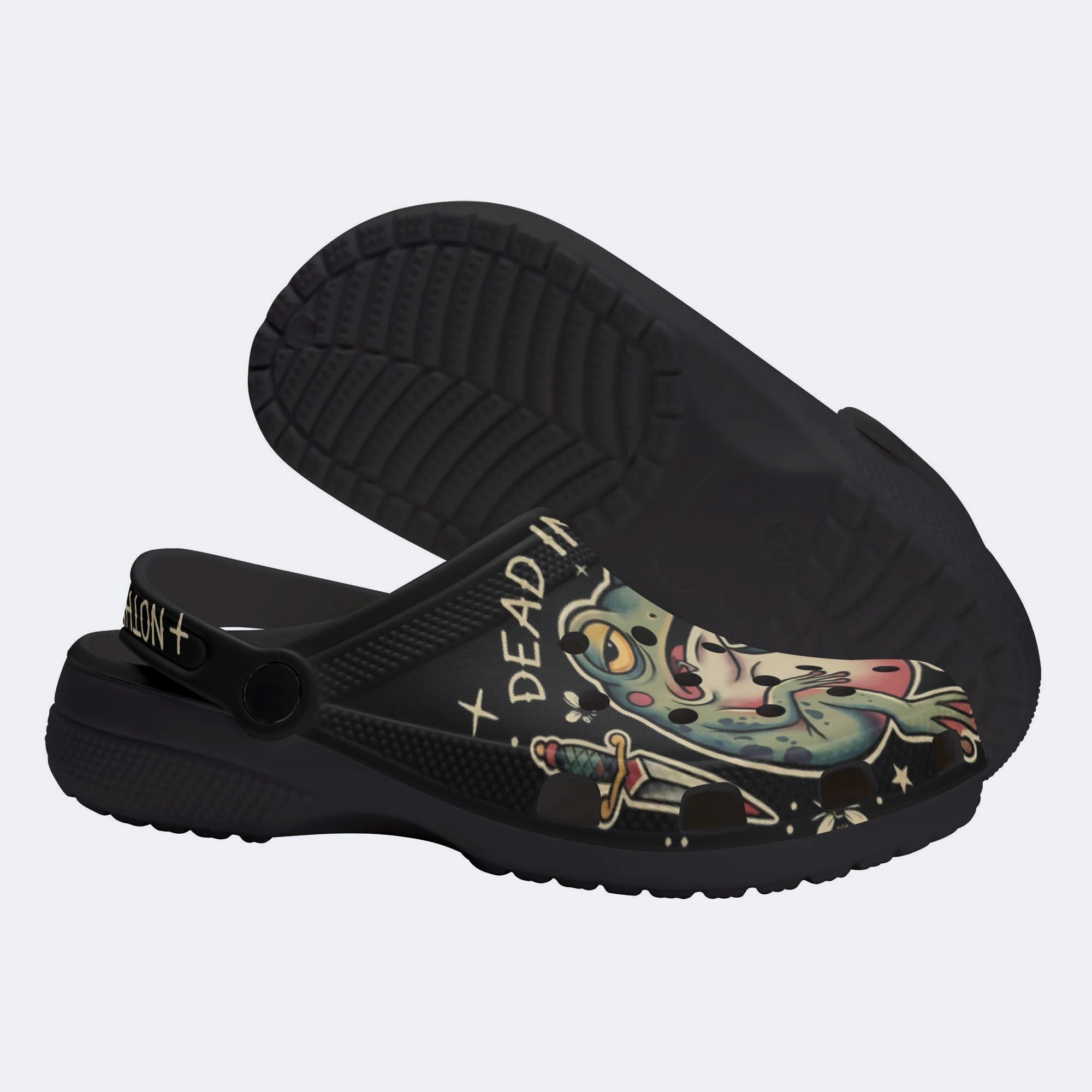 Frog Old-school Tattoo & Slogan Print Fleece-Lined Clogs