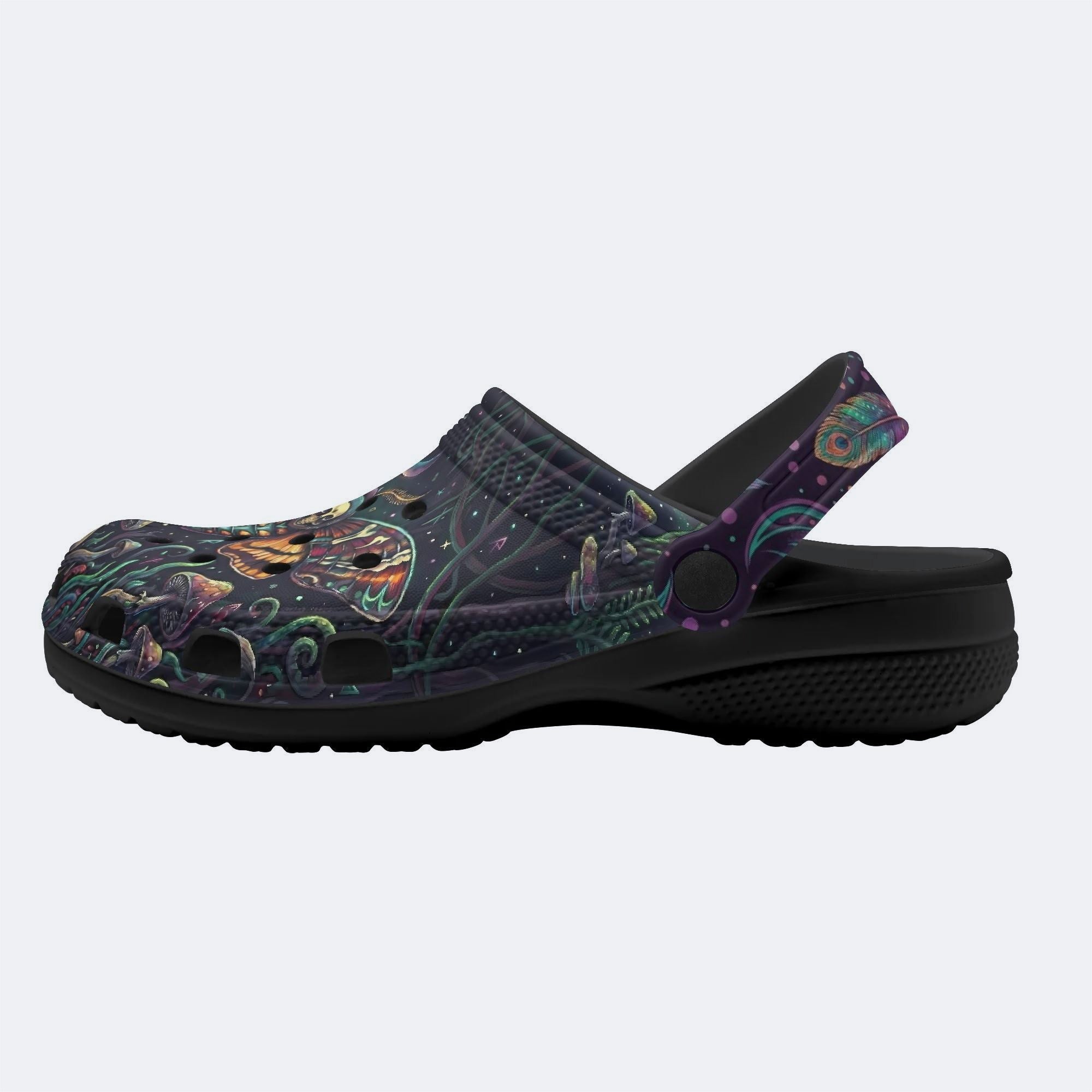 Mushroom Forest Death Moth Print Clogs