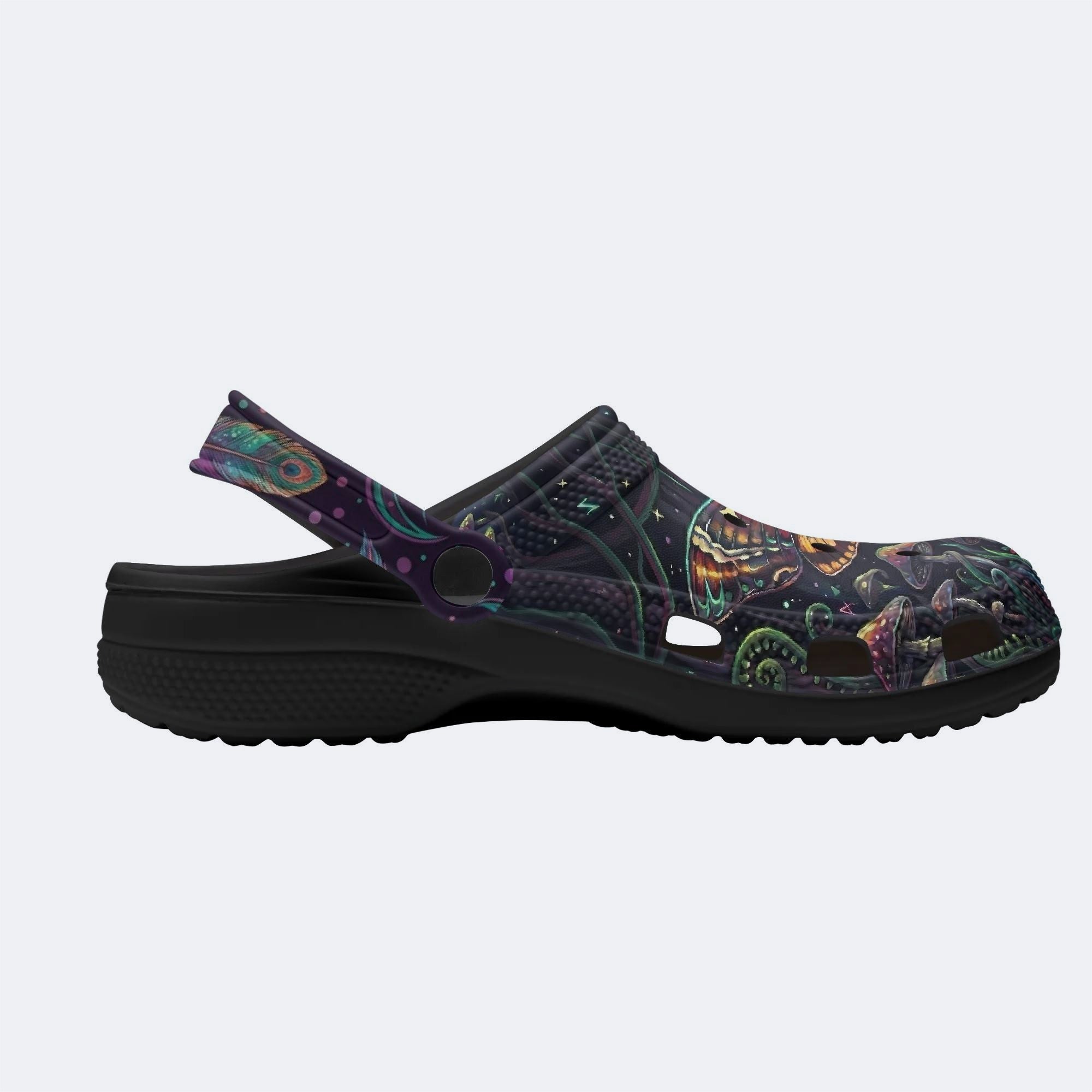 Mushroom Forest Death Moth Print Clogs