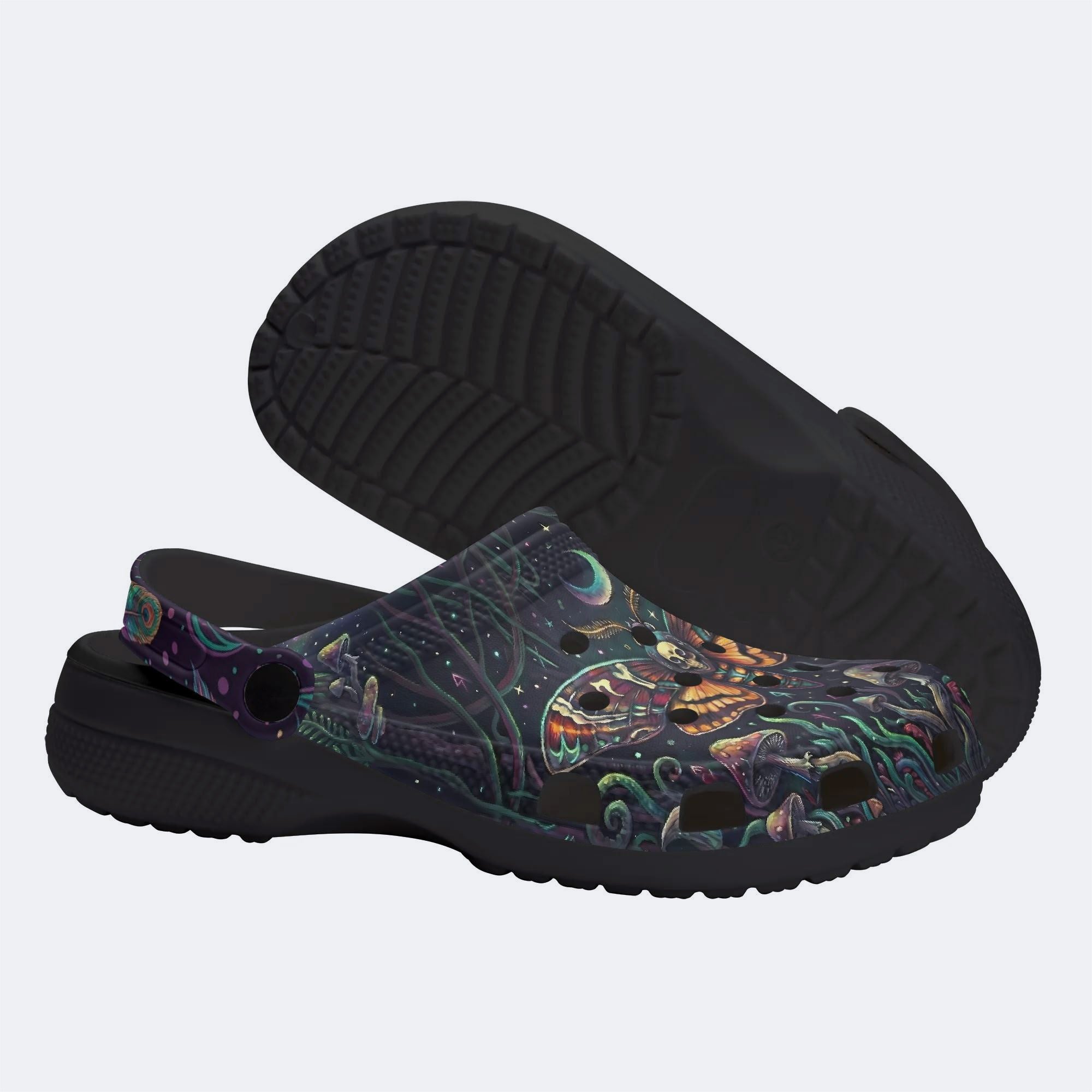 Mushroom Forest Death Moth Print Clogs