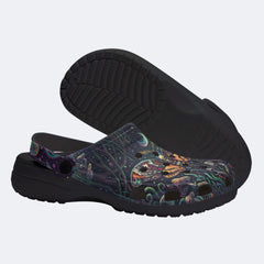 Mushroom Forest Death Moth Print Clogs