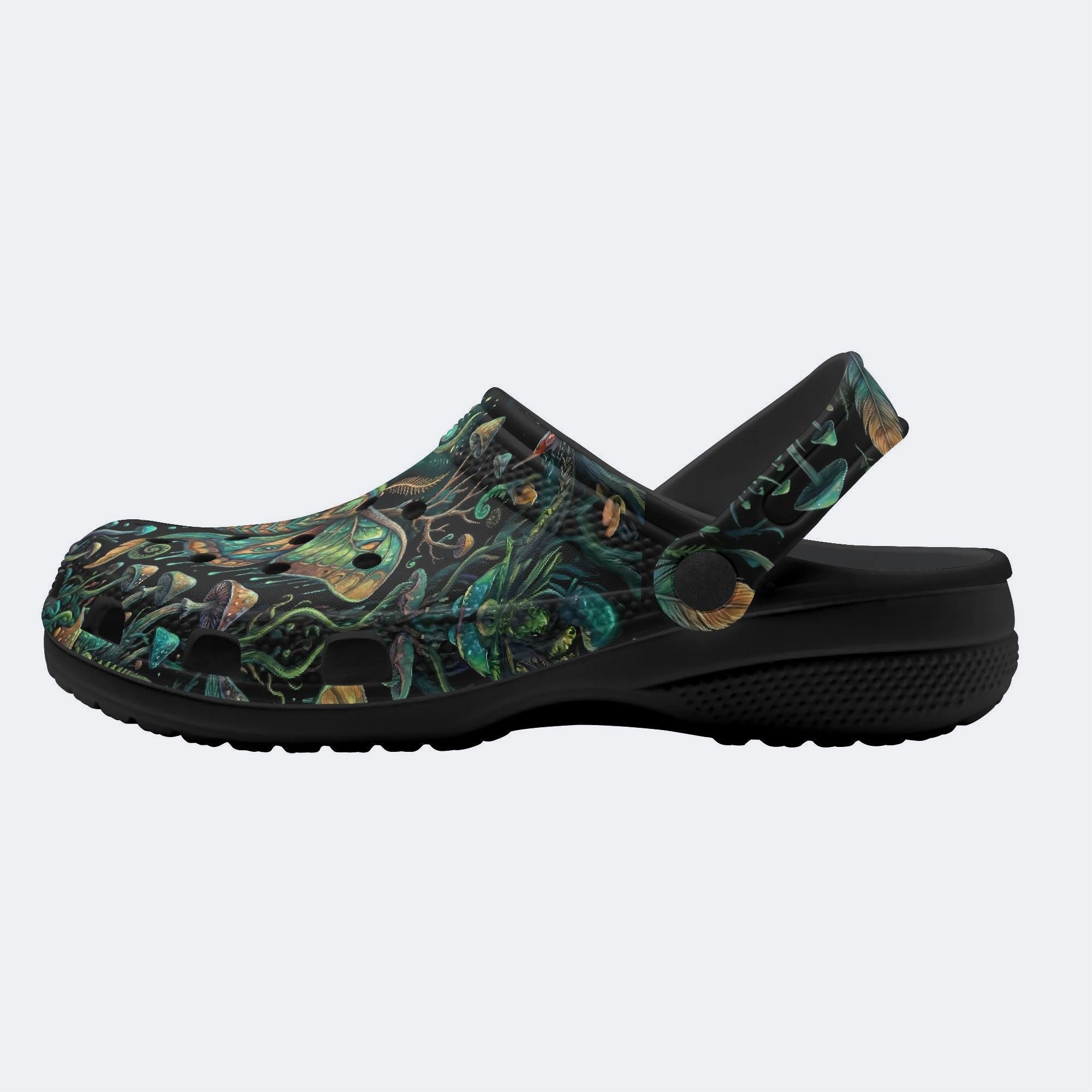 Forest Mystery Moth Print Clogs