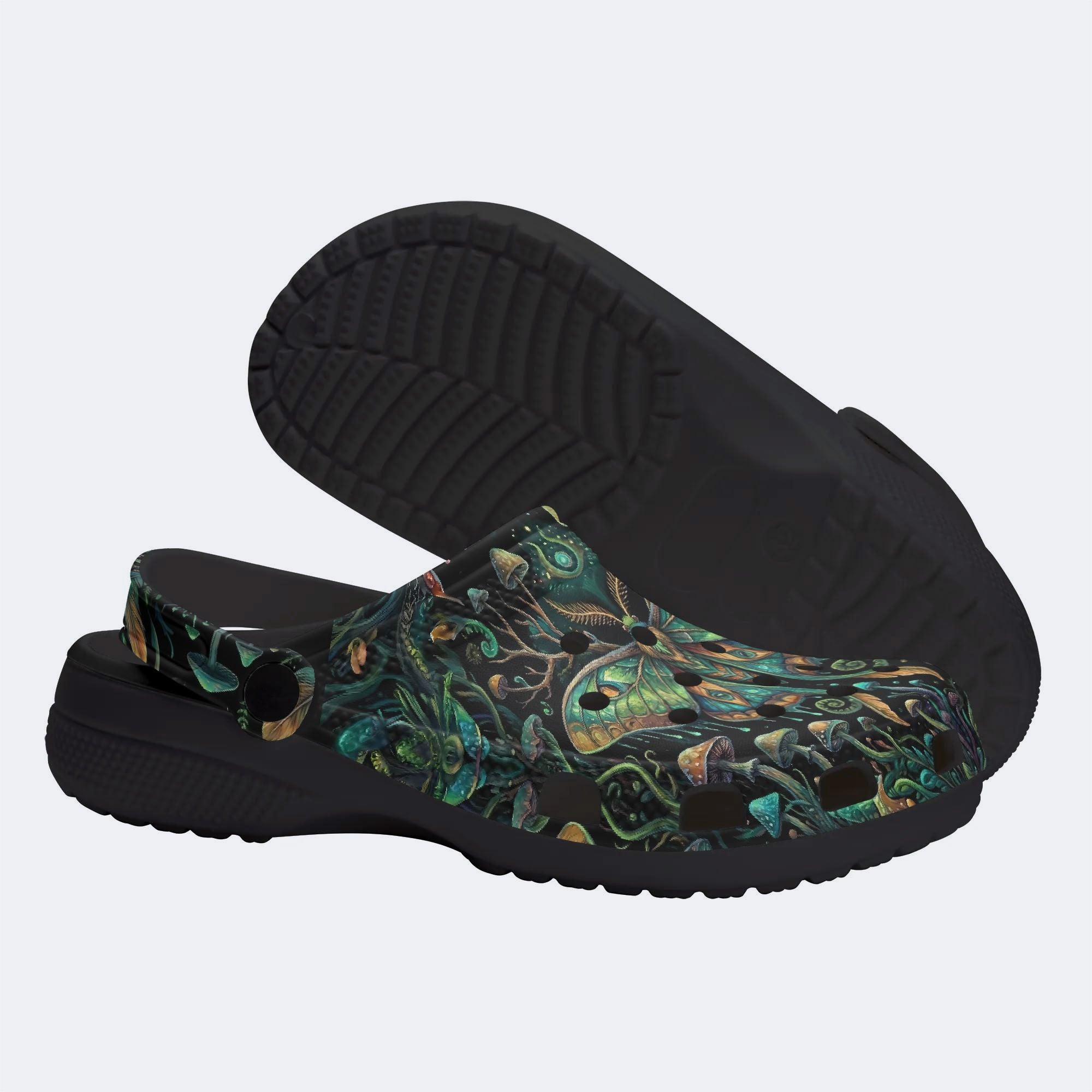 Forest Mystery Moth Print Clogs