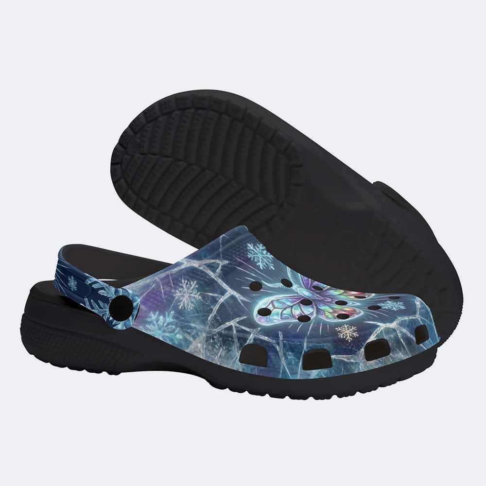 Ice Crystal Light Moth Print Clogs
