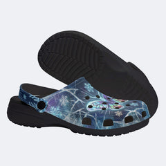 Ice Crystal Light Moth Print Clogs