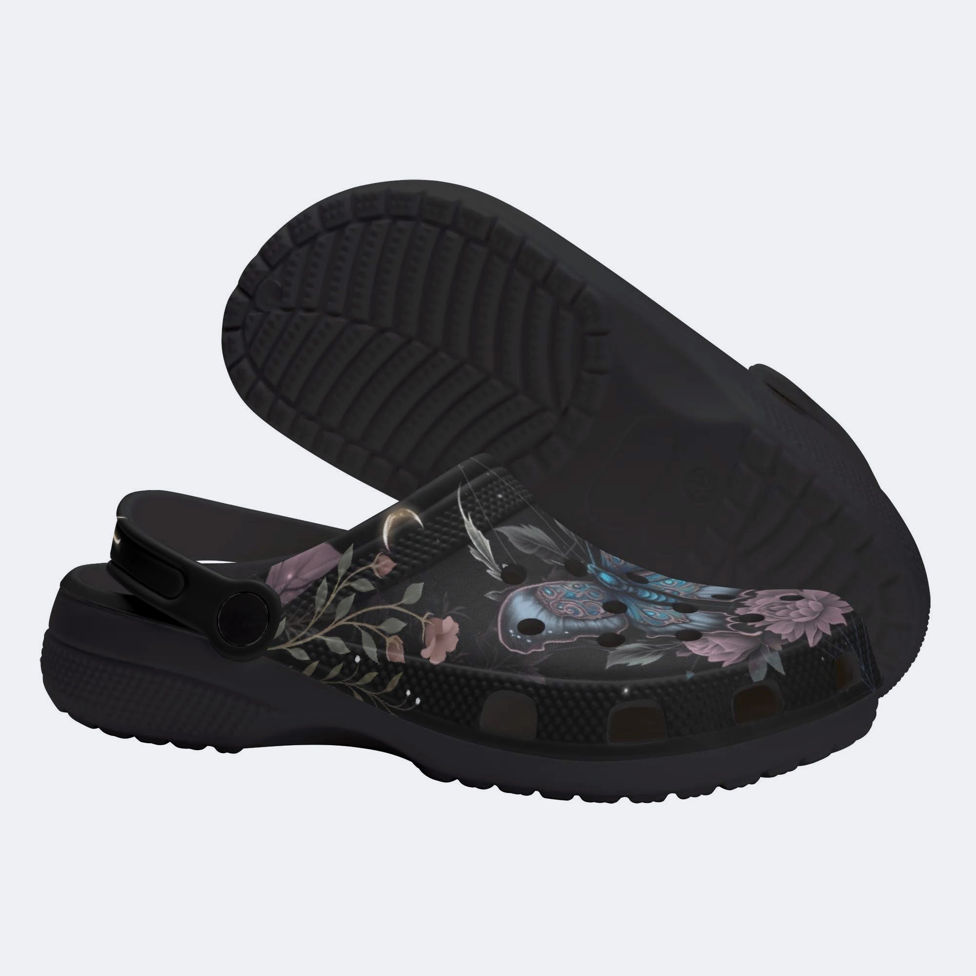 Floral Moth Print Clogs