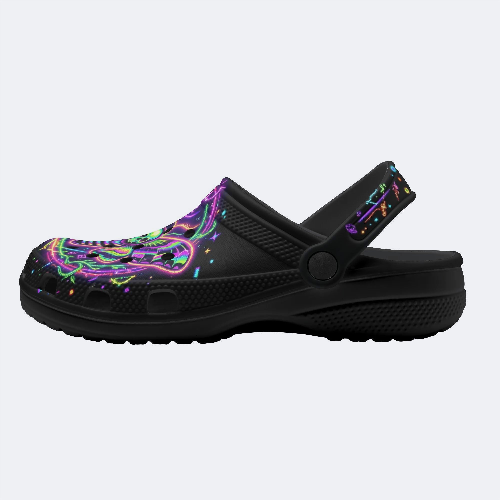 Neon Psychedelic Death Moth Print Fleece-Lined Clogs