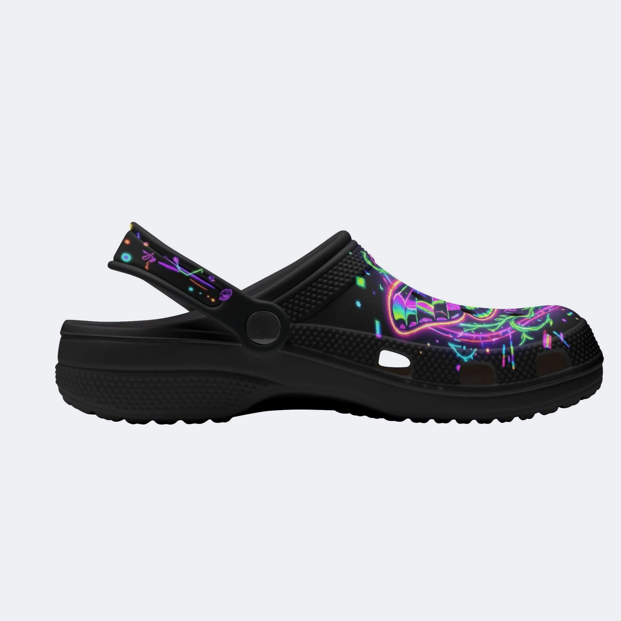 Neon Psychedelic Death Moth Print Fleece-Lined Clogs