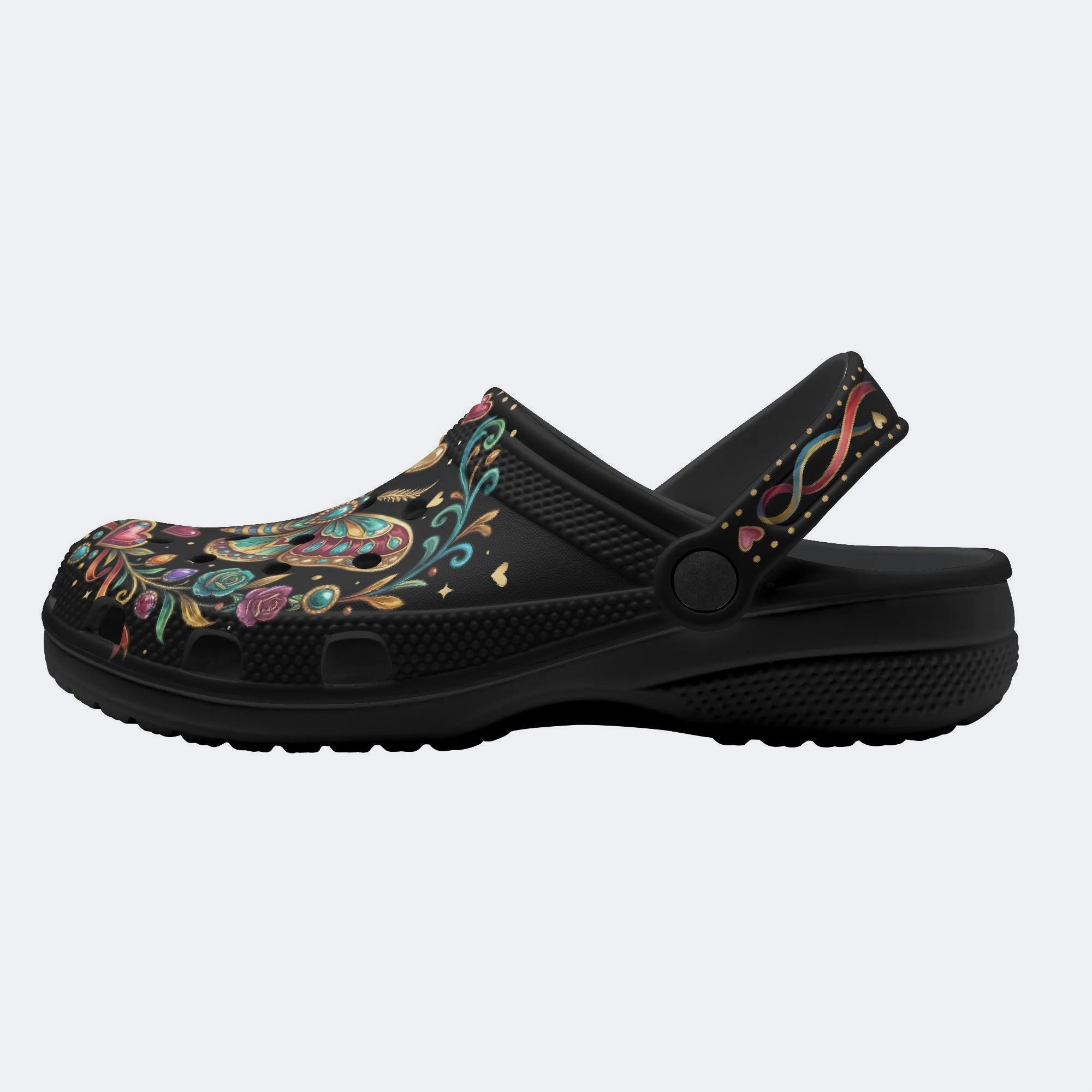 Jewel Moth Vintage Valentine Garland Print Fleece-Lined Clogs