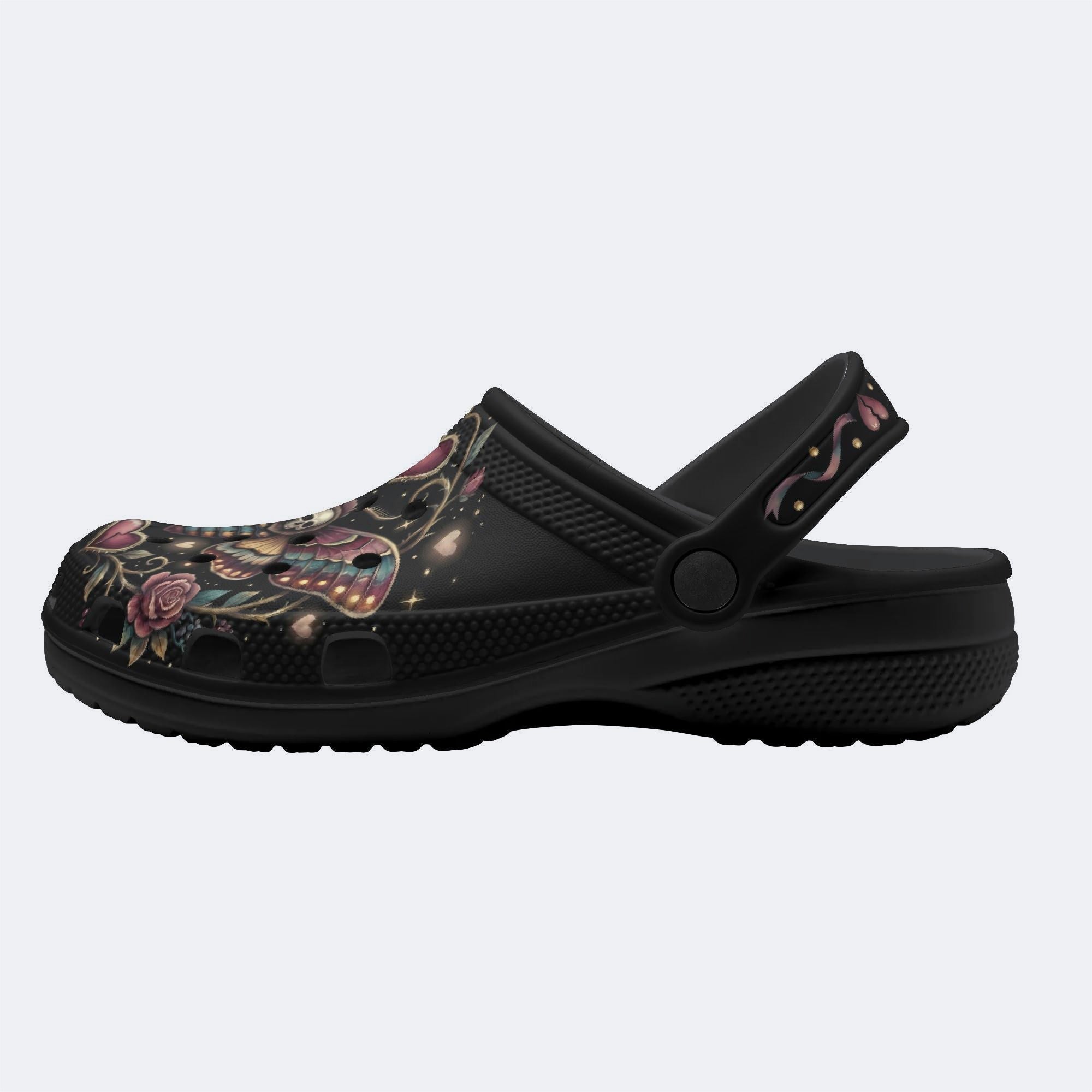 Death Moth Vintage Valentine Garland Print Fleece-Lined Clogs