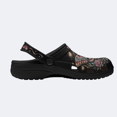 Death Moth Vintage Valentine Garland Print Fleece-Lined Clogs