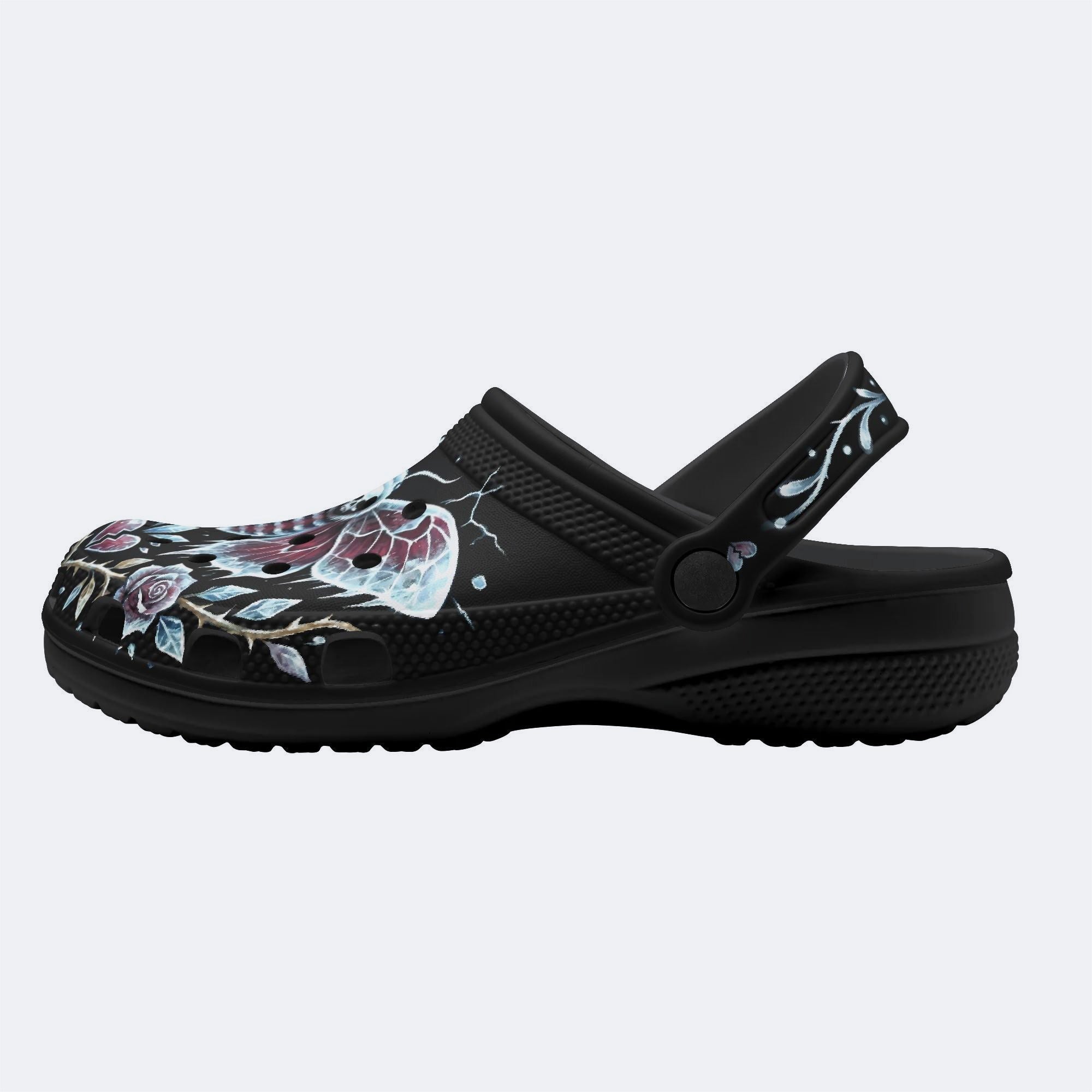 Ice Crystal Garland Death Moth Print Fleece-Lined Clogs