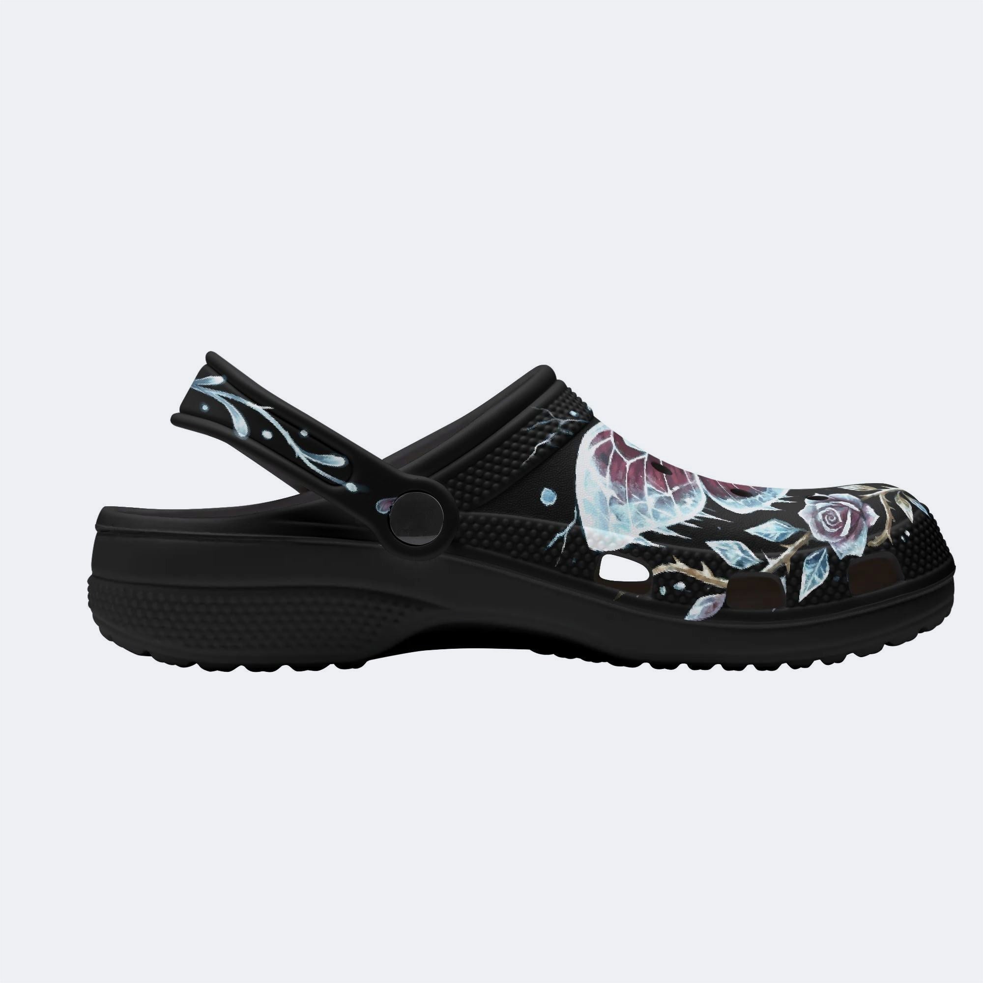 Ice Crystal Garland Death Moth Print Fleece-Lined Clogs
