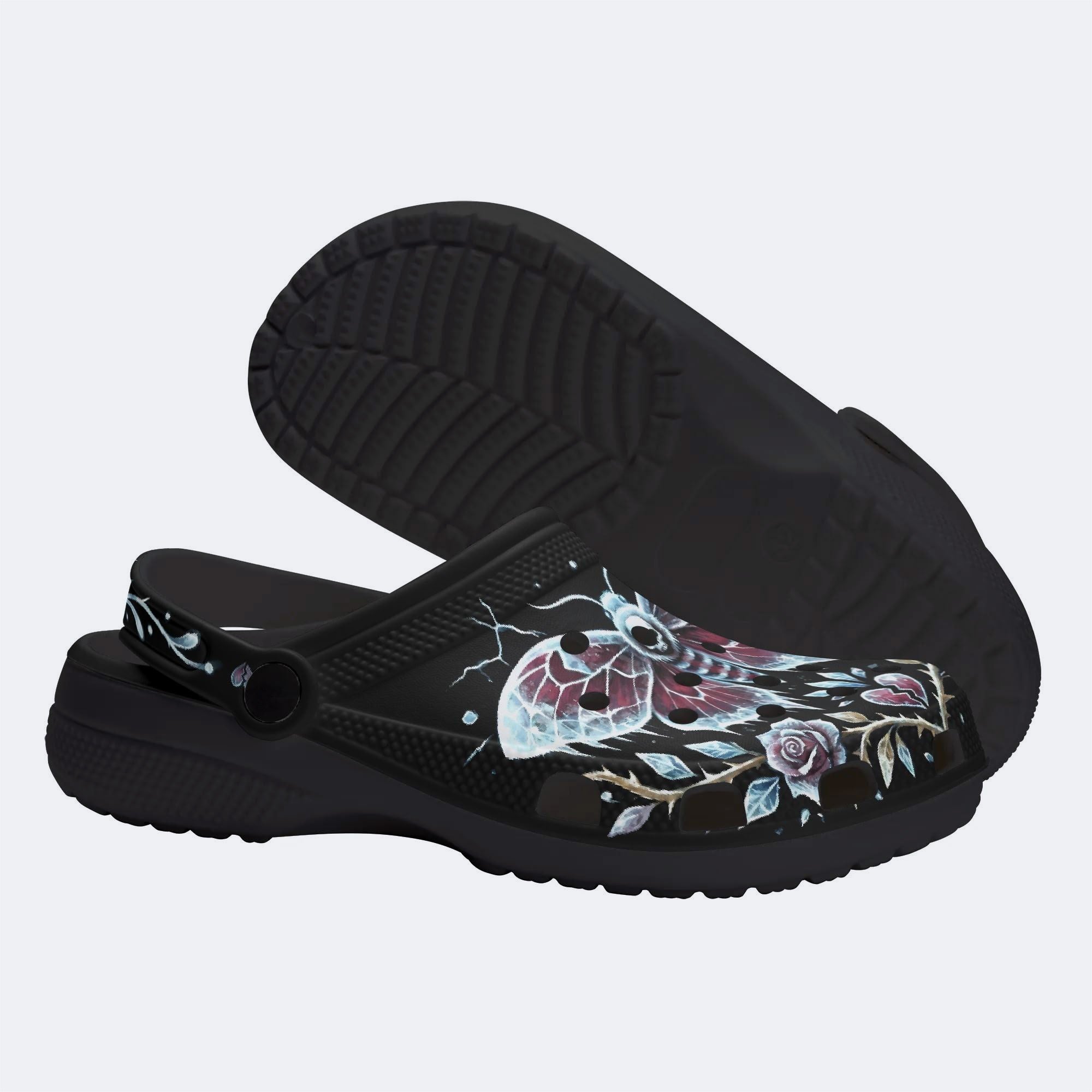 Ice Crystal Garland Death Moth Print Fleece-Lined Clogs