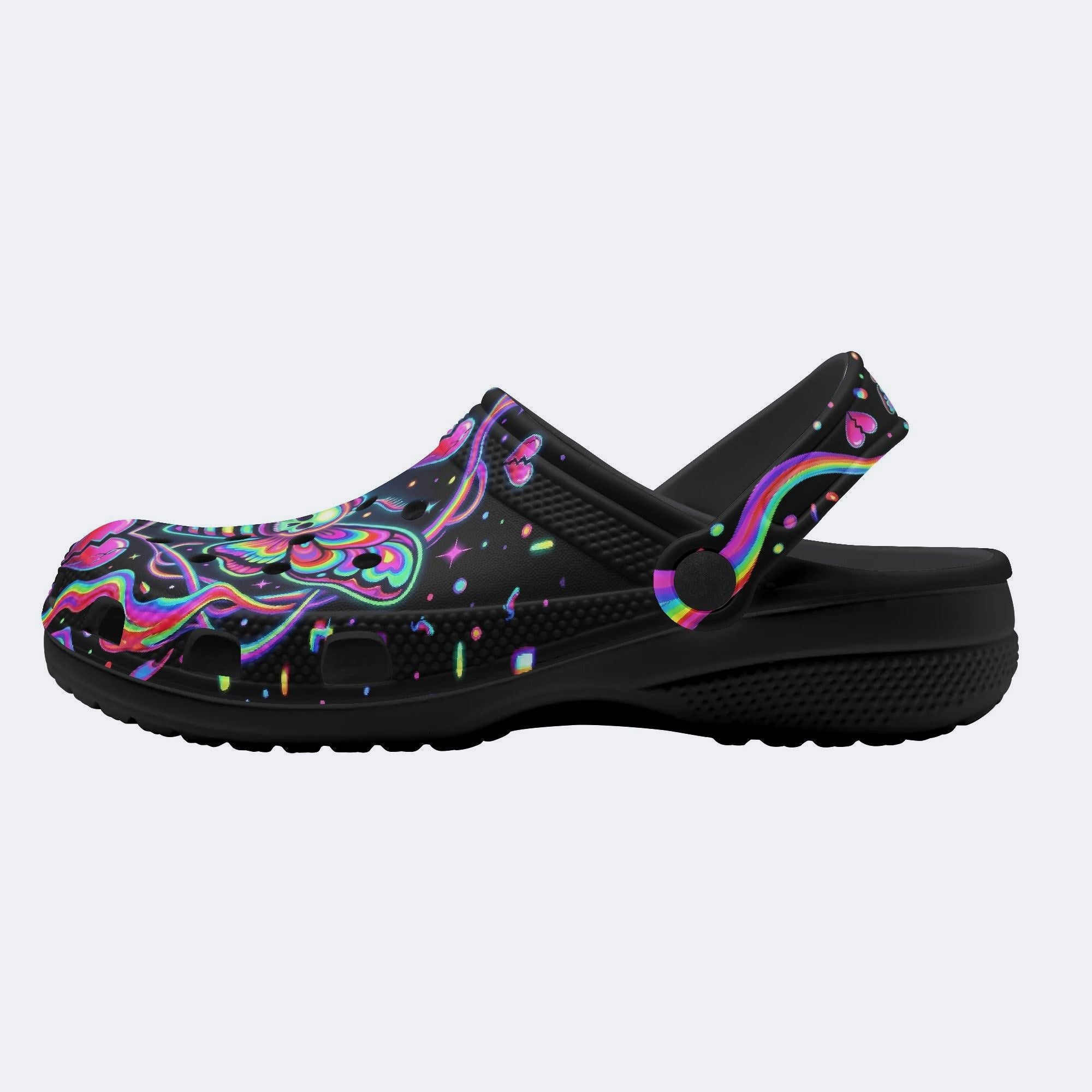 Death Moth Liquid Spectrum Love Ritual Print Fleece-Lined Clogs