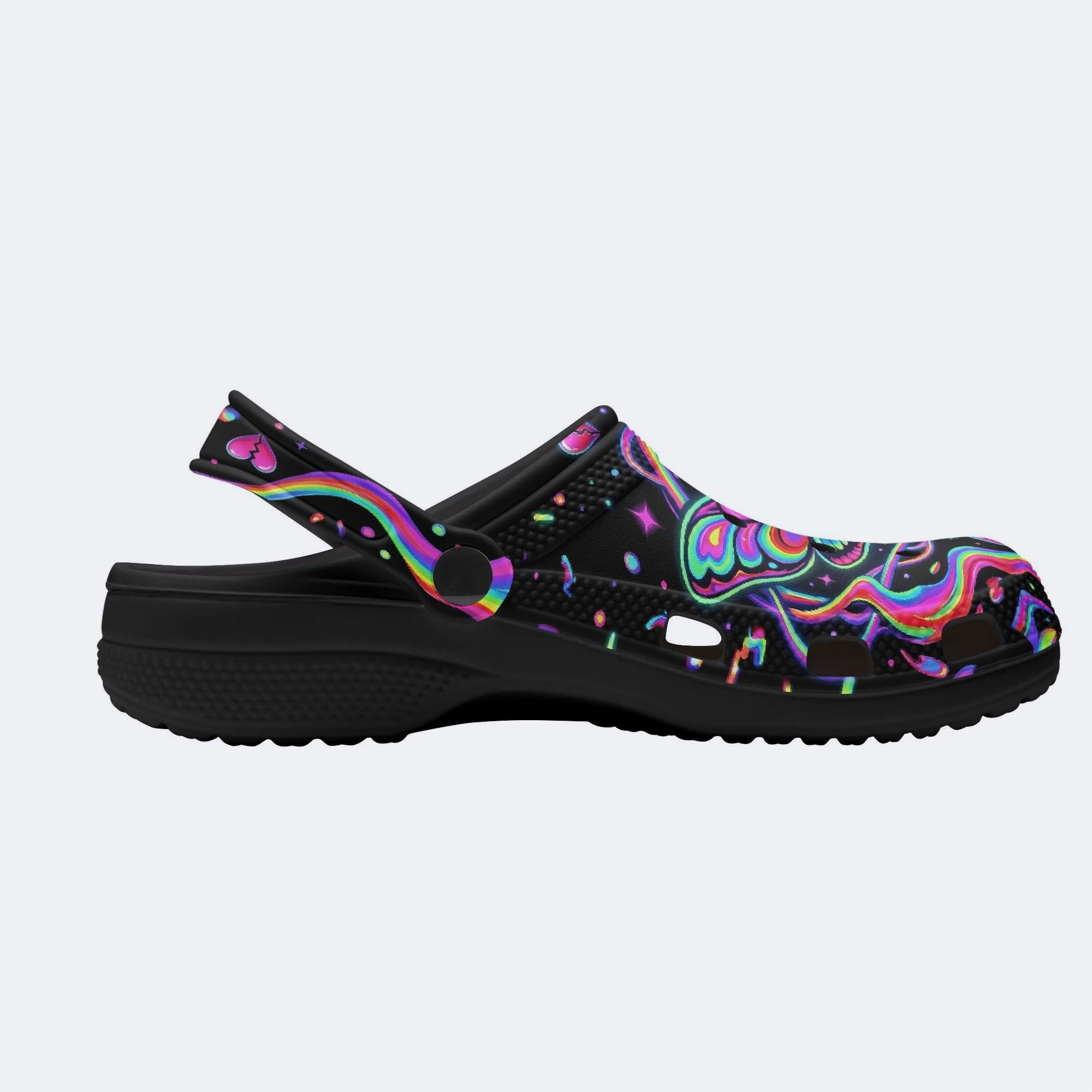 Death Moth Liquid Spectrum Love Ritual Print Fleece-Lined Clogs