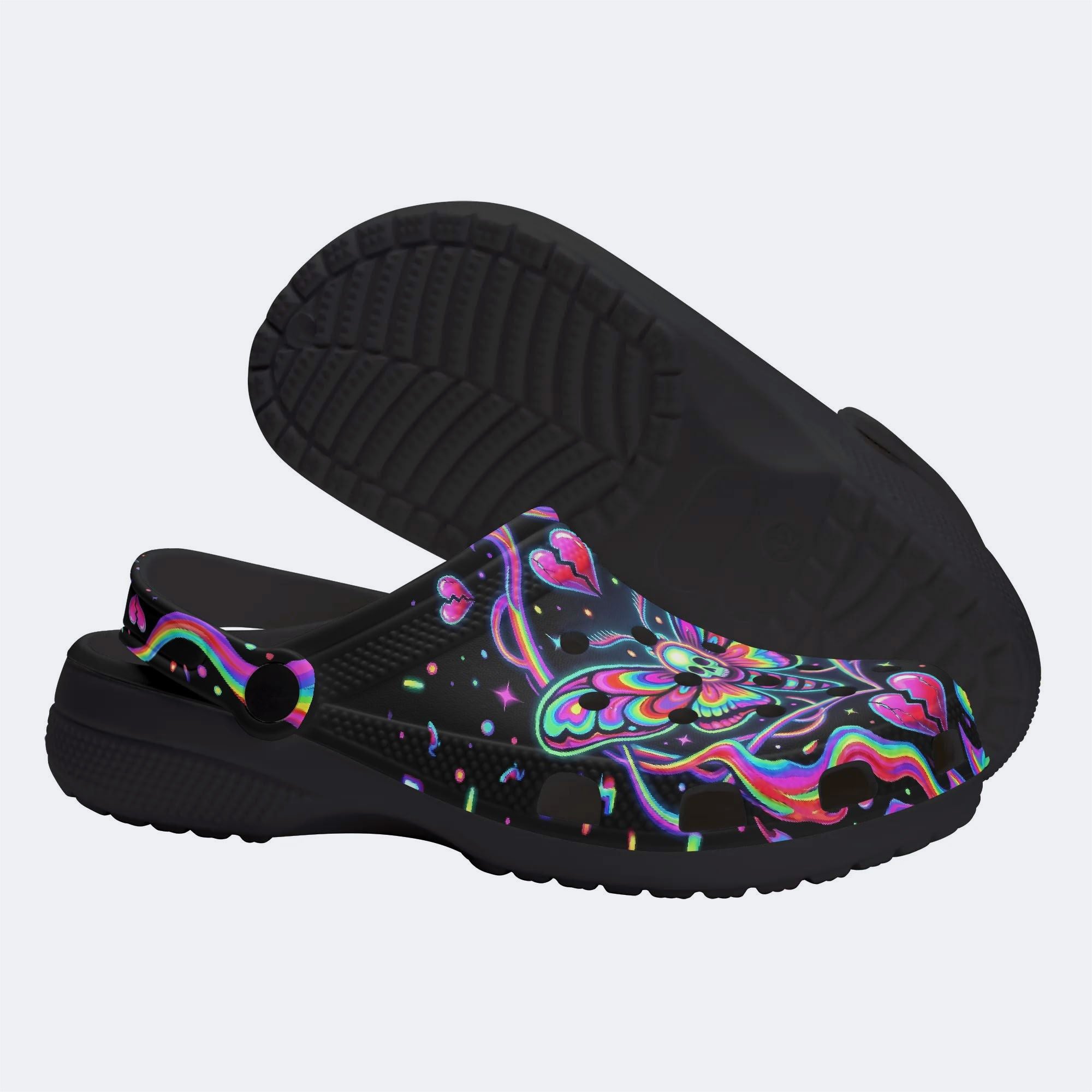 Death Moth Liquid Spectrum Love Ritual Print Fleece-Lined Clogs