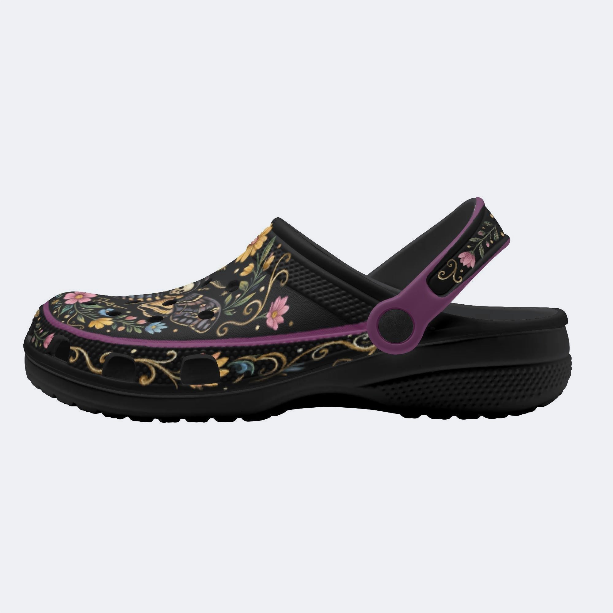 Death Moth Vintage Wreath Print Clogs