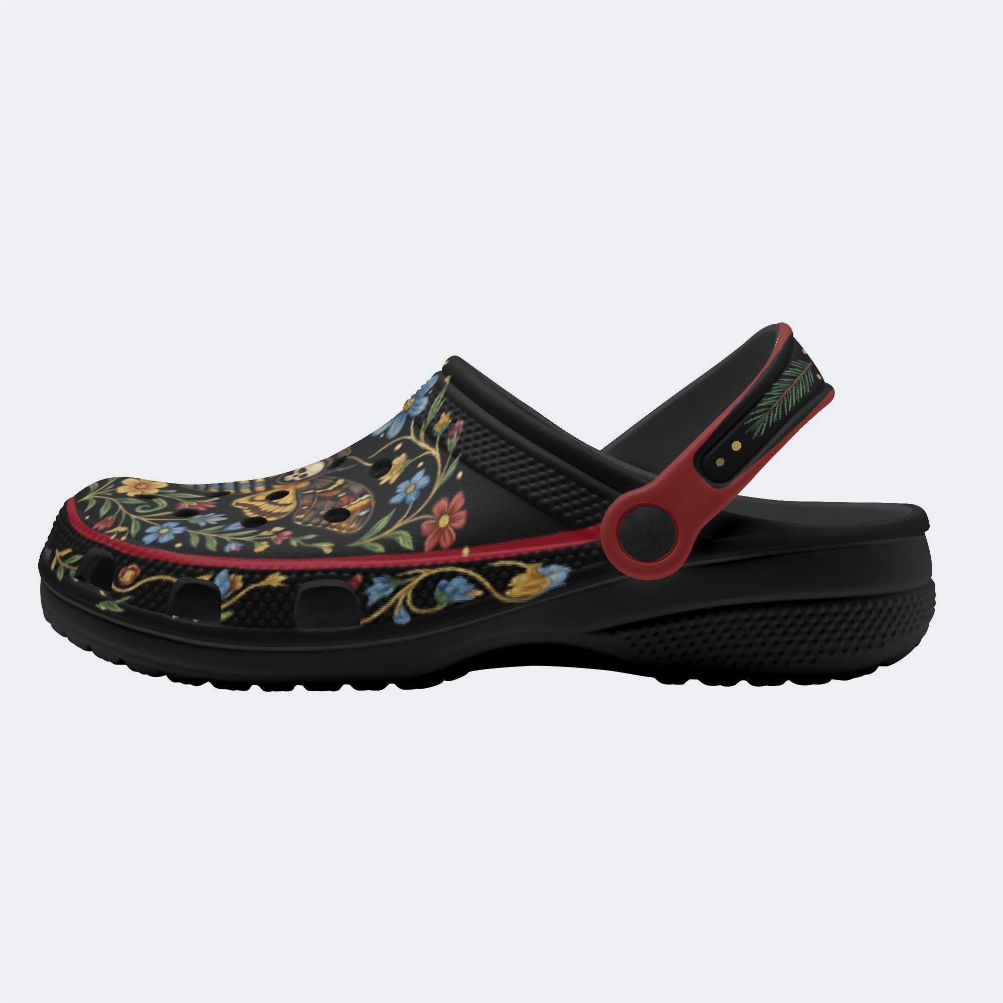 Death Moth Vintage Wreath Print Fleece-Lined Clogs