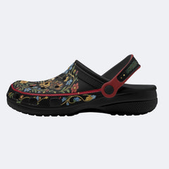 Death Moth Vintage Wreath Print Fleece-Lined Clogs
