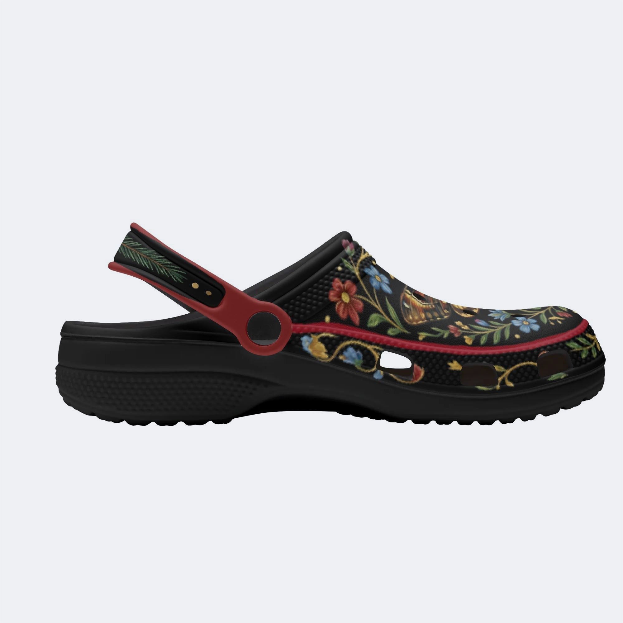 Death Moth Vintage Wreath Print Fleece-Lined Clogs