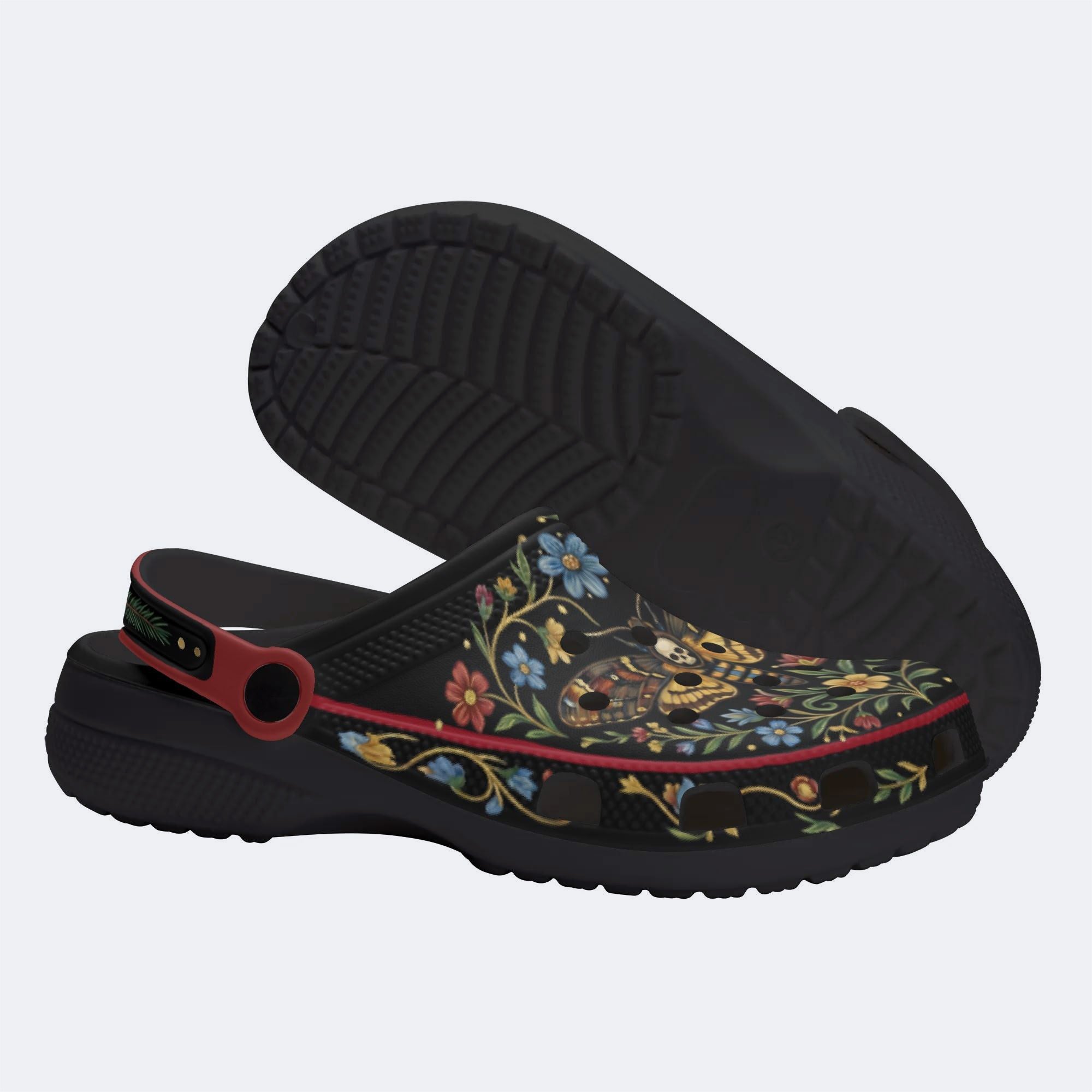 Death Moth Vintage Wreath Print Clogs