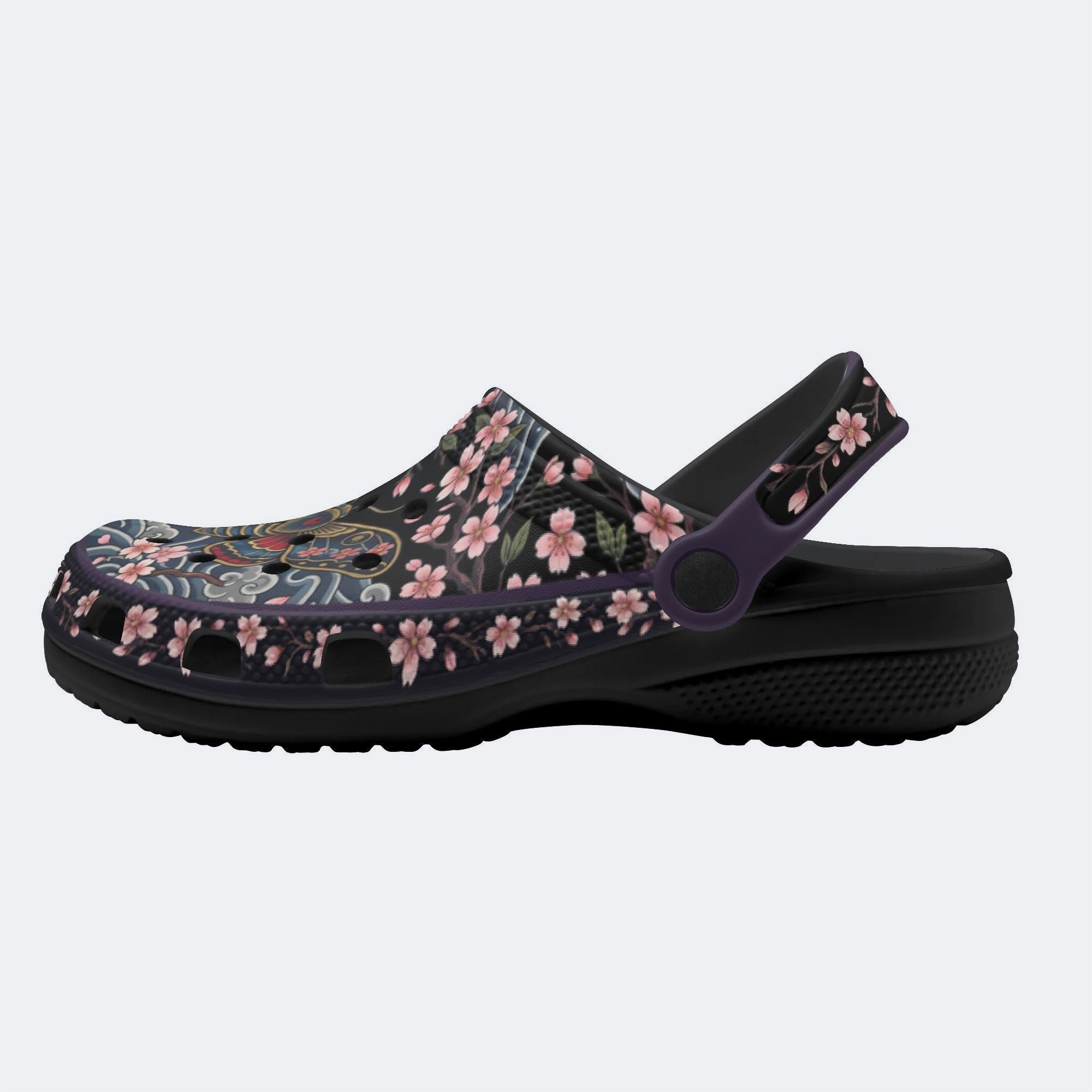 Cherry Blossom Moth Print Fleece-Lined Clogs