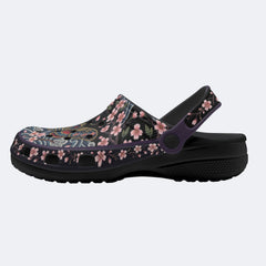 Cherry Blossom Moth Print Fleece-Lined Clogs