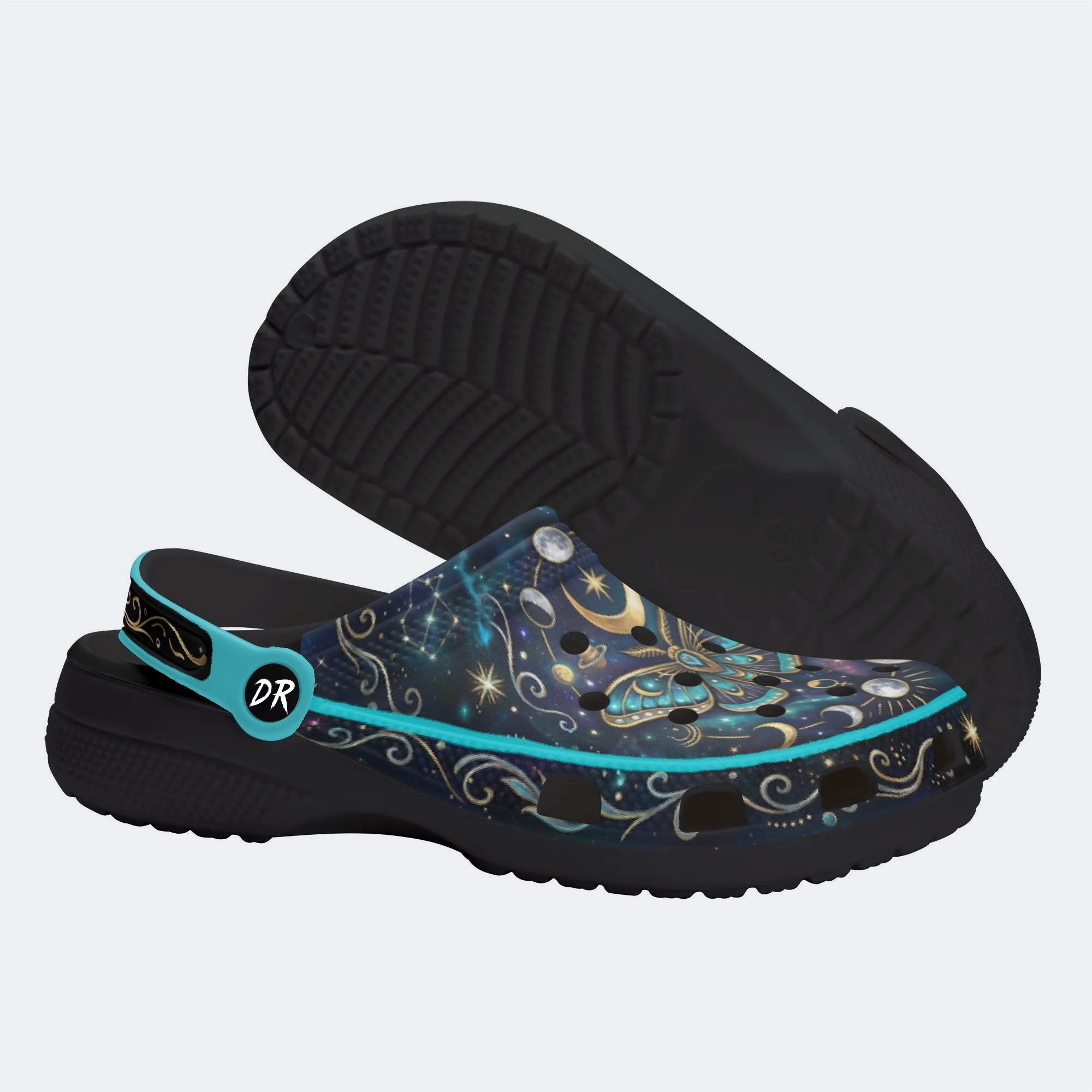 Starry Dream Jewel Moth Print Fleece-Lined Clogs