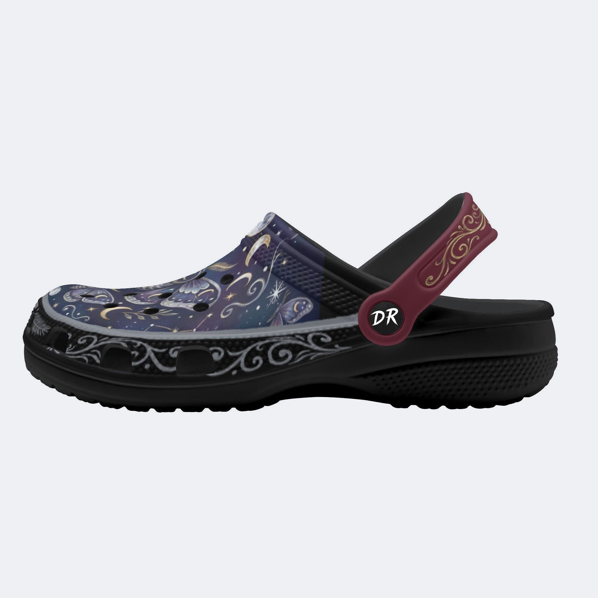 Starry Psychedelic Moth Print Fleece-Lined Clogs