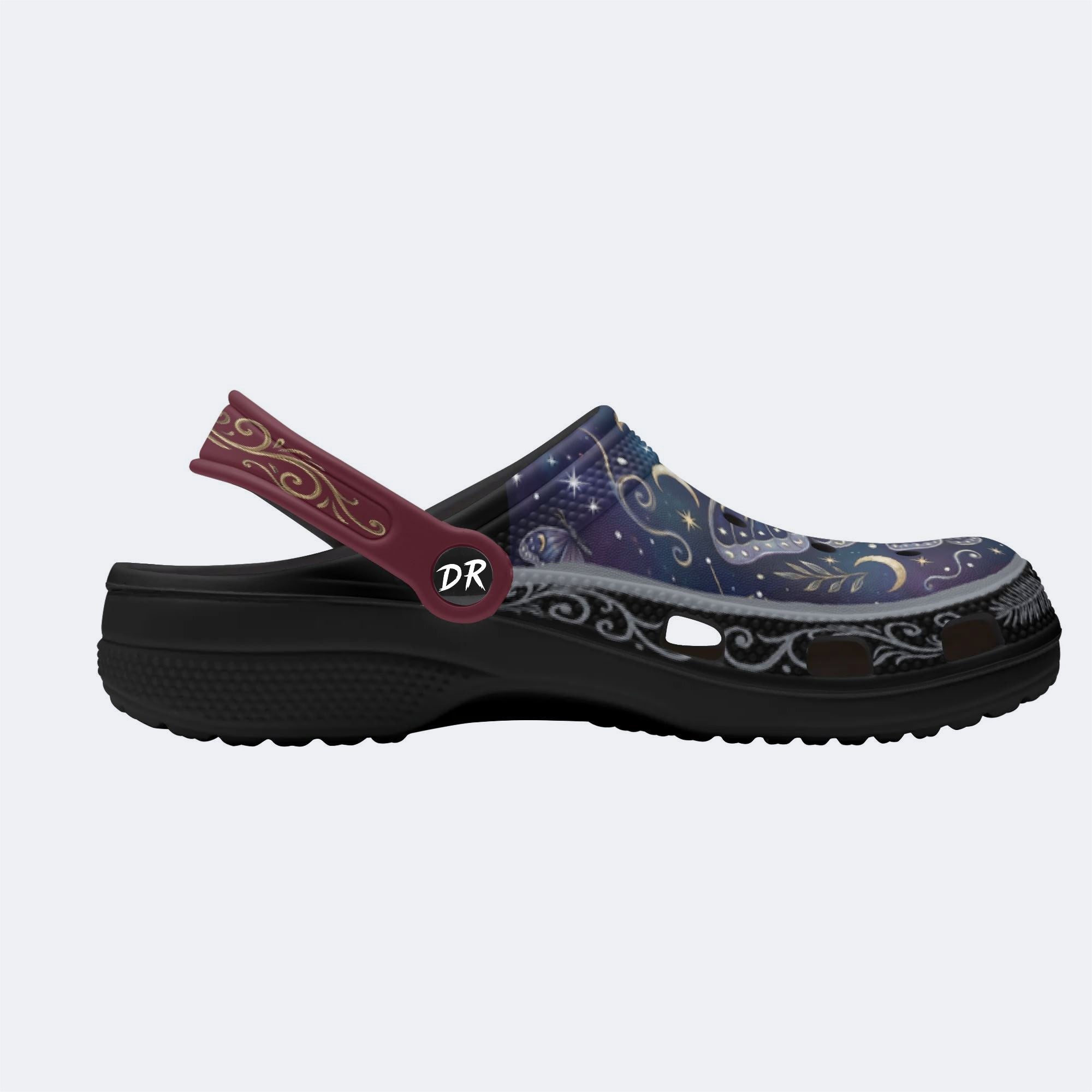 Starry Psychedelic Moth Print Fleece-Lined Clogs