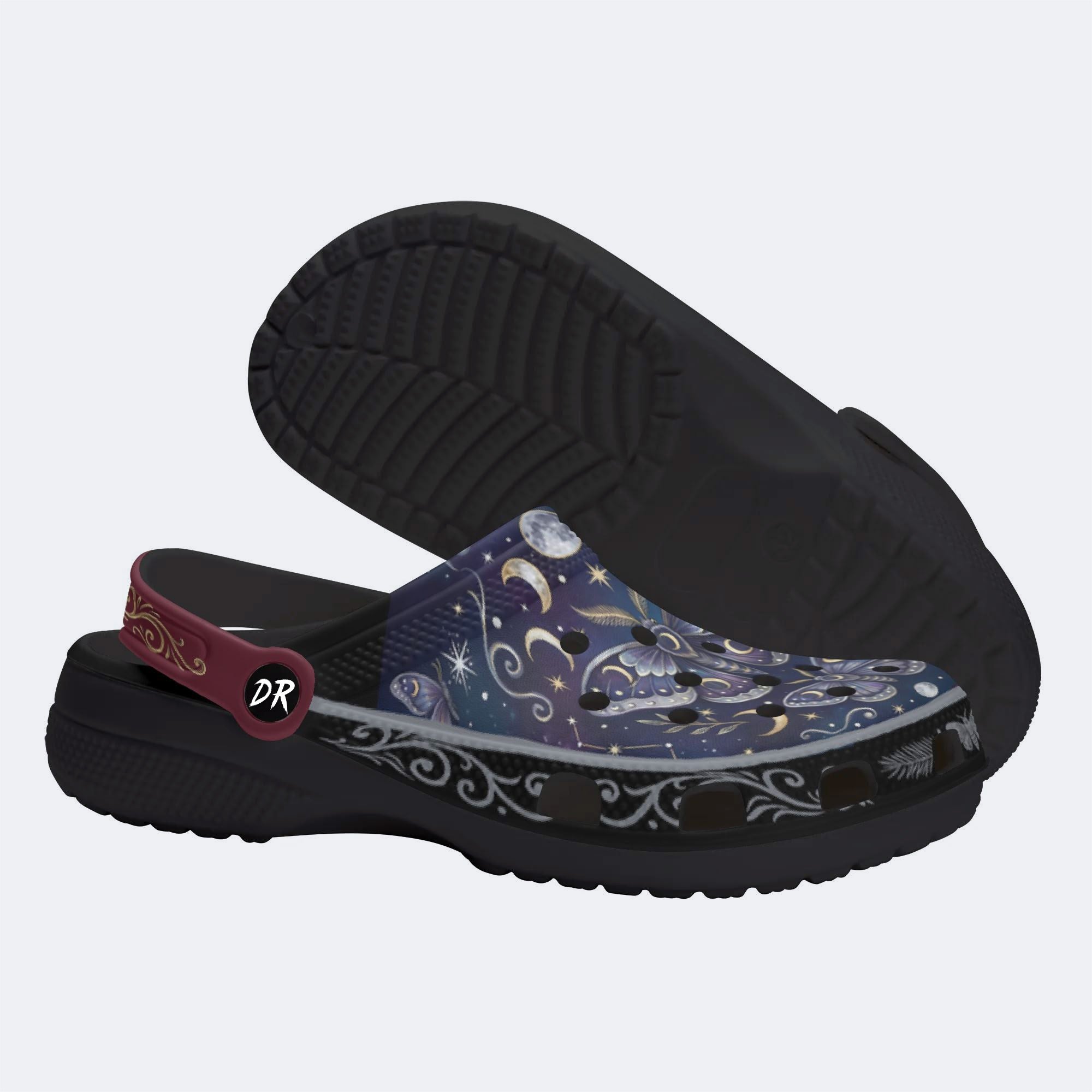 Starry Psychedelic Moth Print Fleece-Lined Clogs