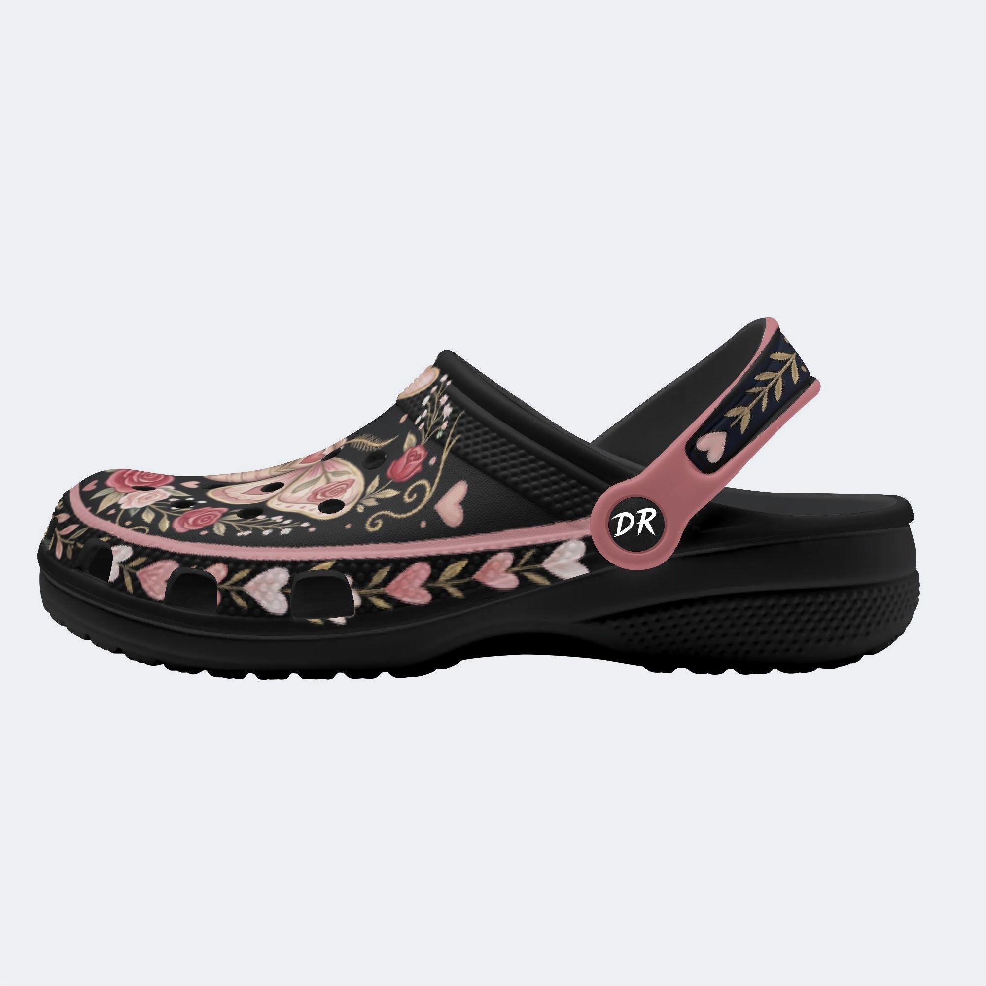 Romantic Wreath Moth Print Fleece-Lined Clogs