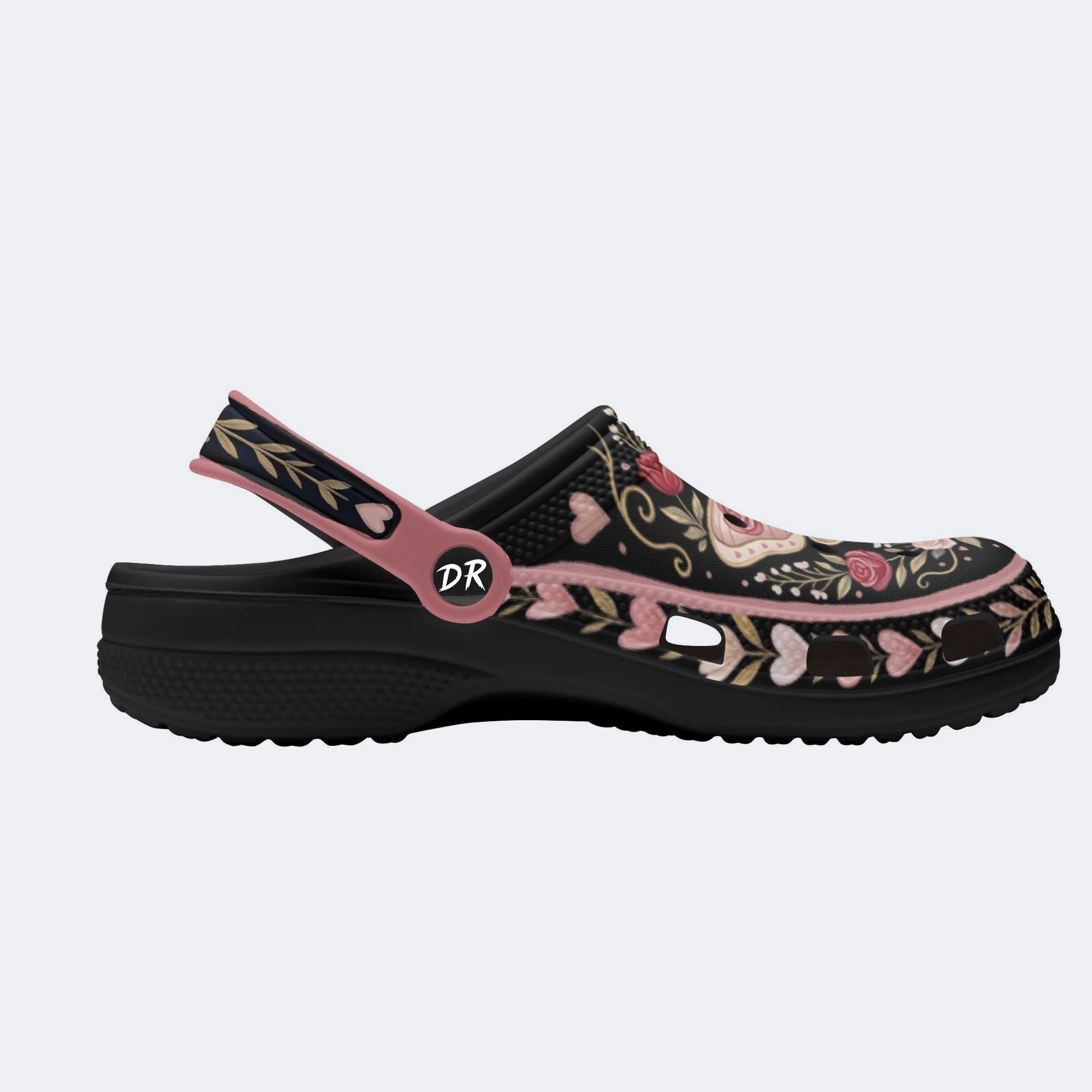 Romantic Wreath Moth Print Fleece-Lined Clogs