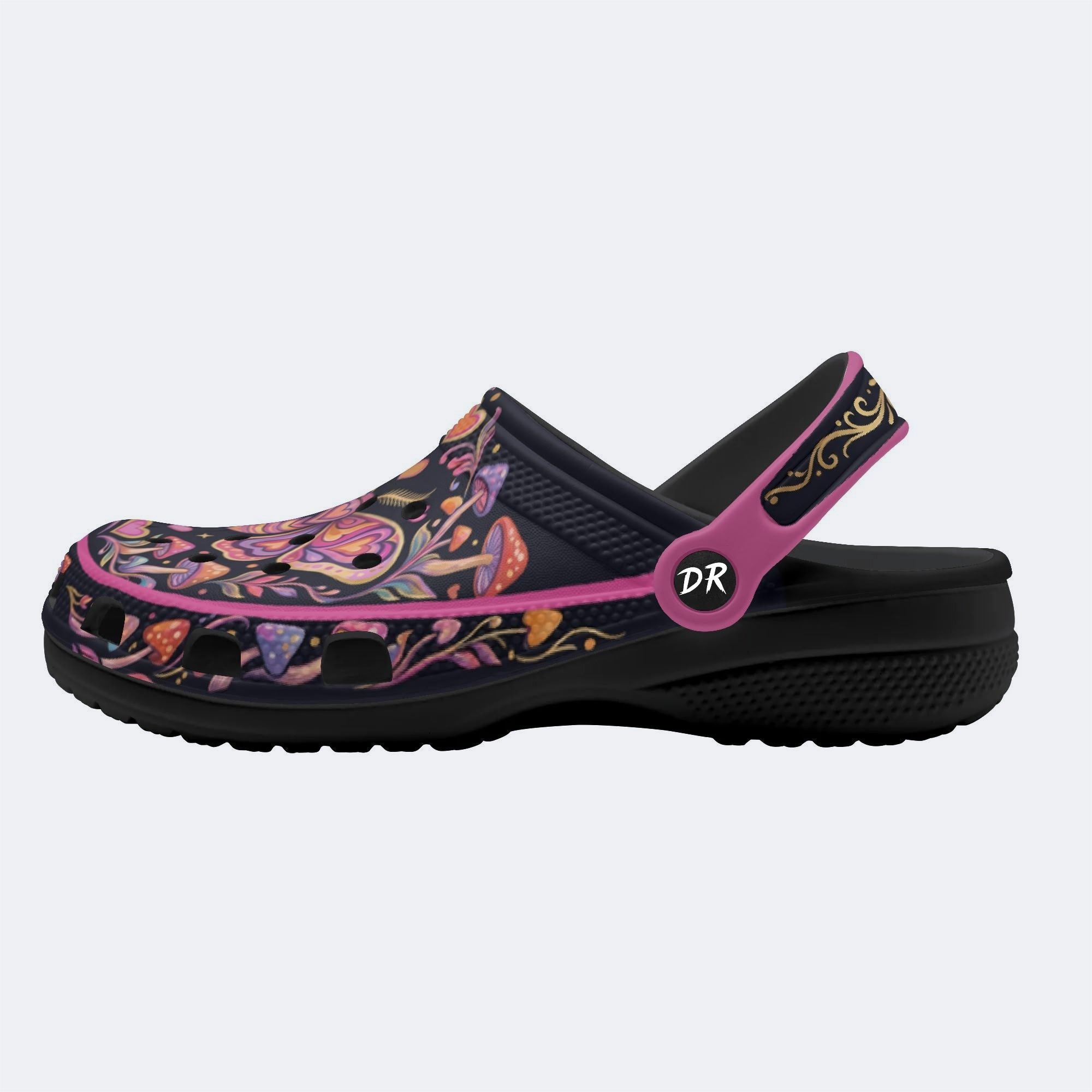 Psychedelic Mushroom & Moth Print Fleece-Lined Clogs