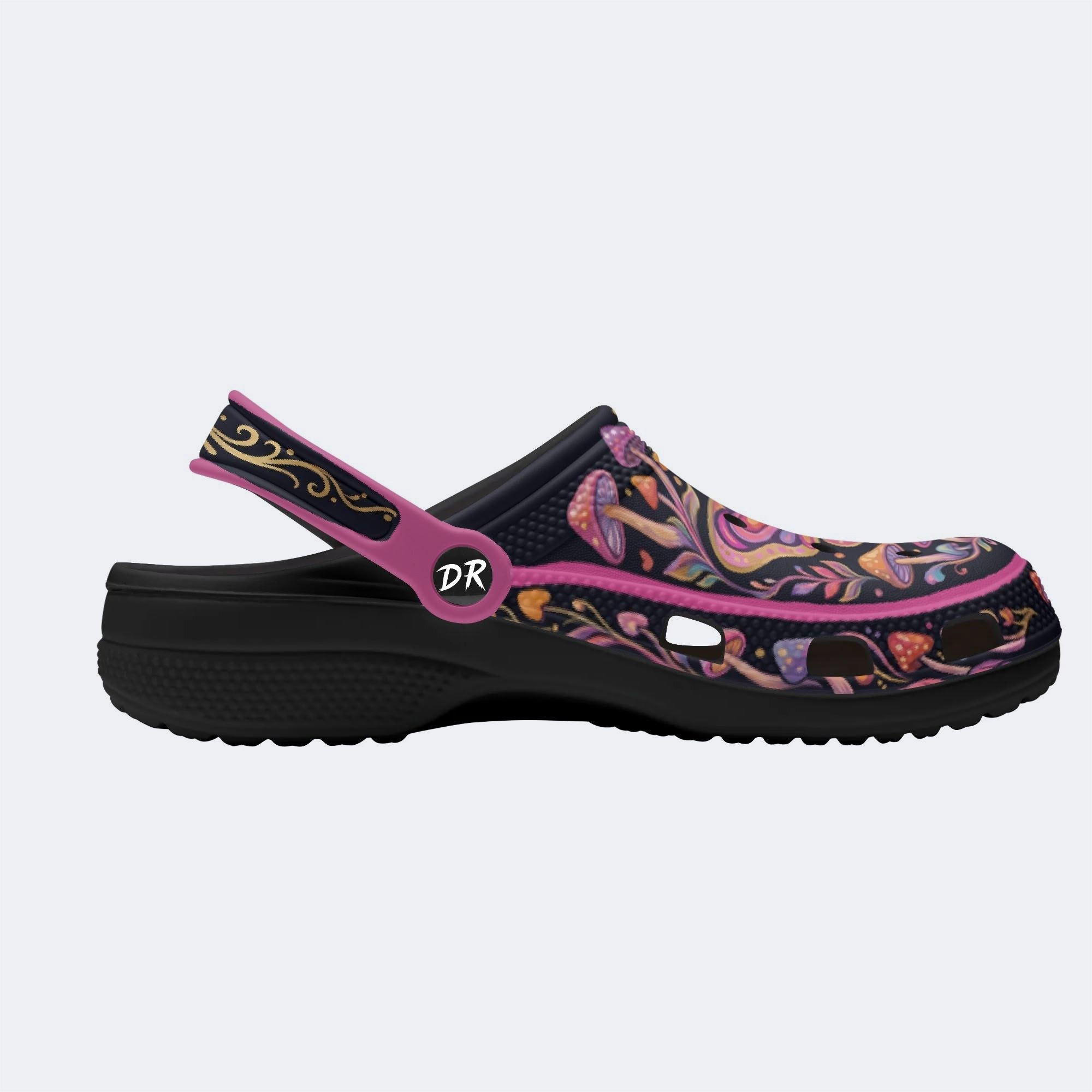 Psychedelic Mushroom & Moth Print Fleece-Lined Clogs