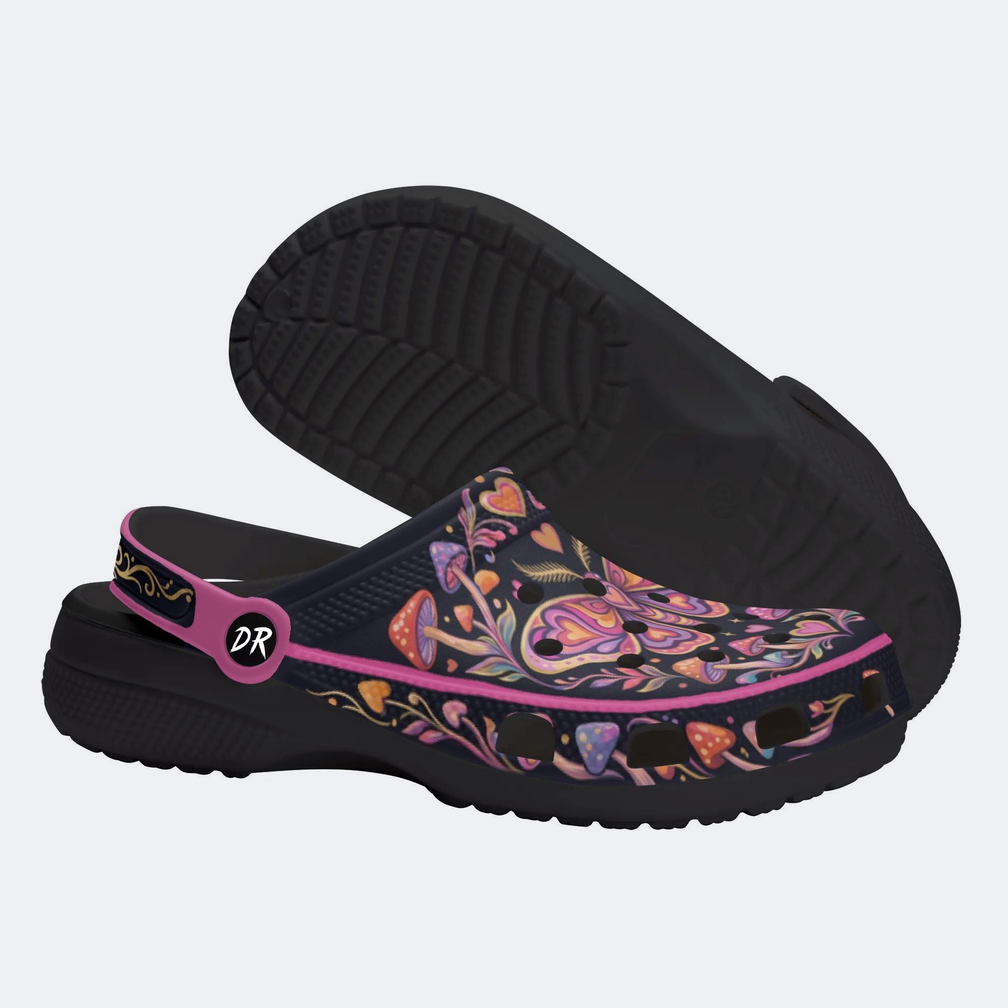 Psychedelic Mushroom & Moth Print Fleece-Lined Clogs