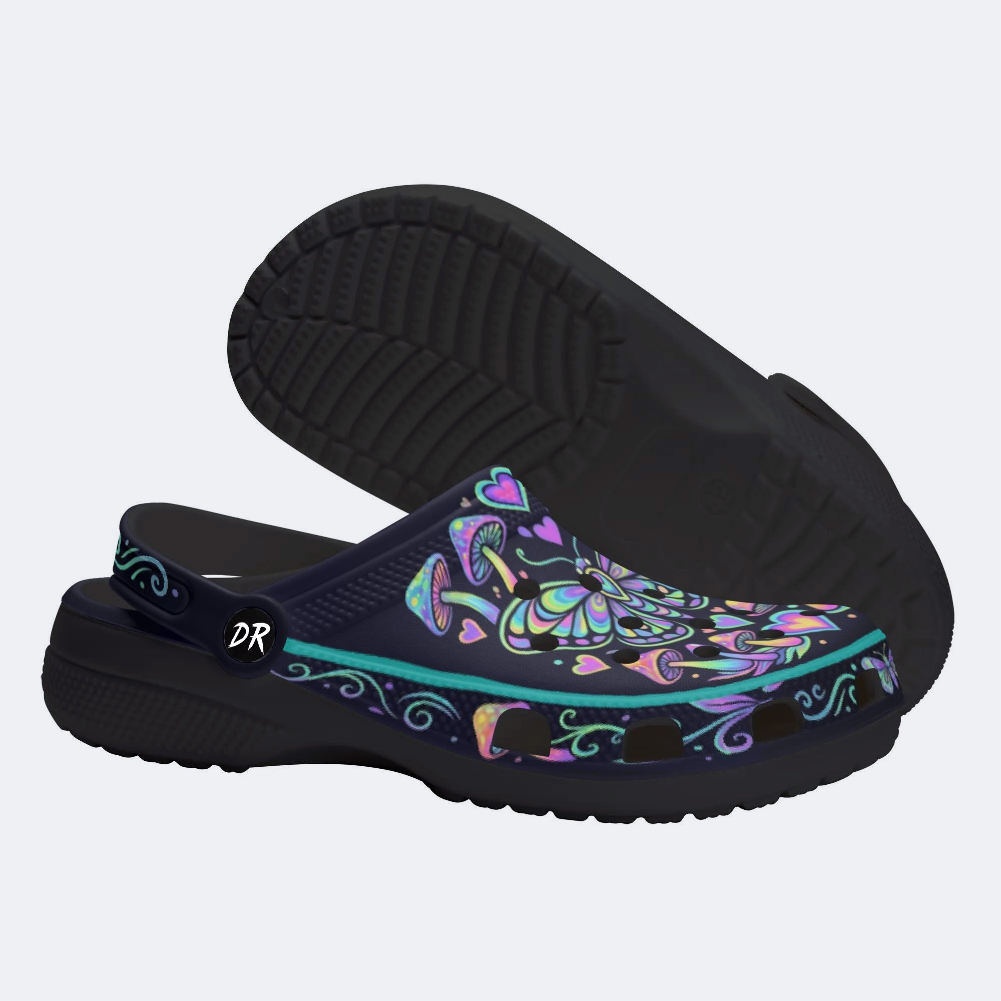 Psychedelic Mushroom & Moth Print Fleece-Lined Clogs