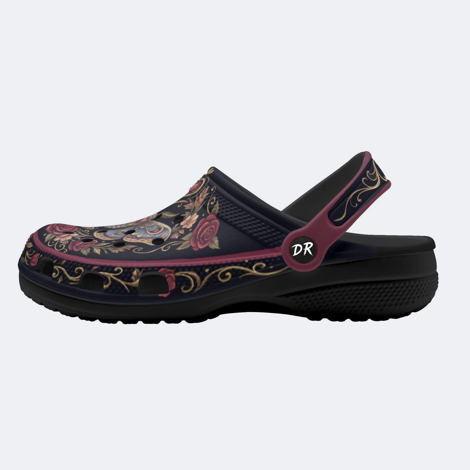 Moth Rose Wreath Print Fleece-Lined Clogs