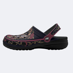 Moth Rose Wreath Print Fleece-Lined Clogs