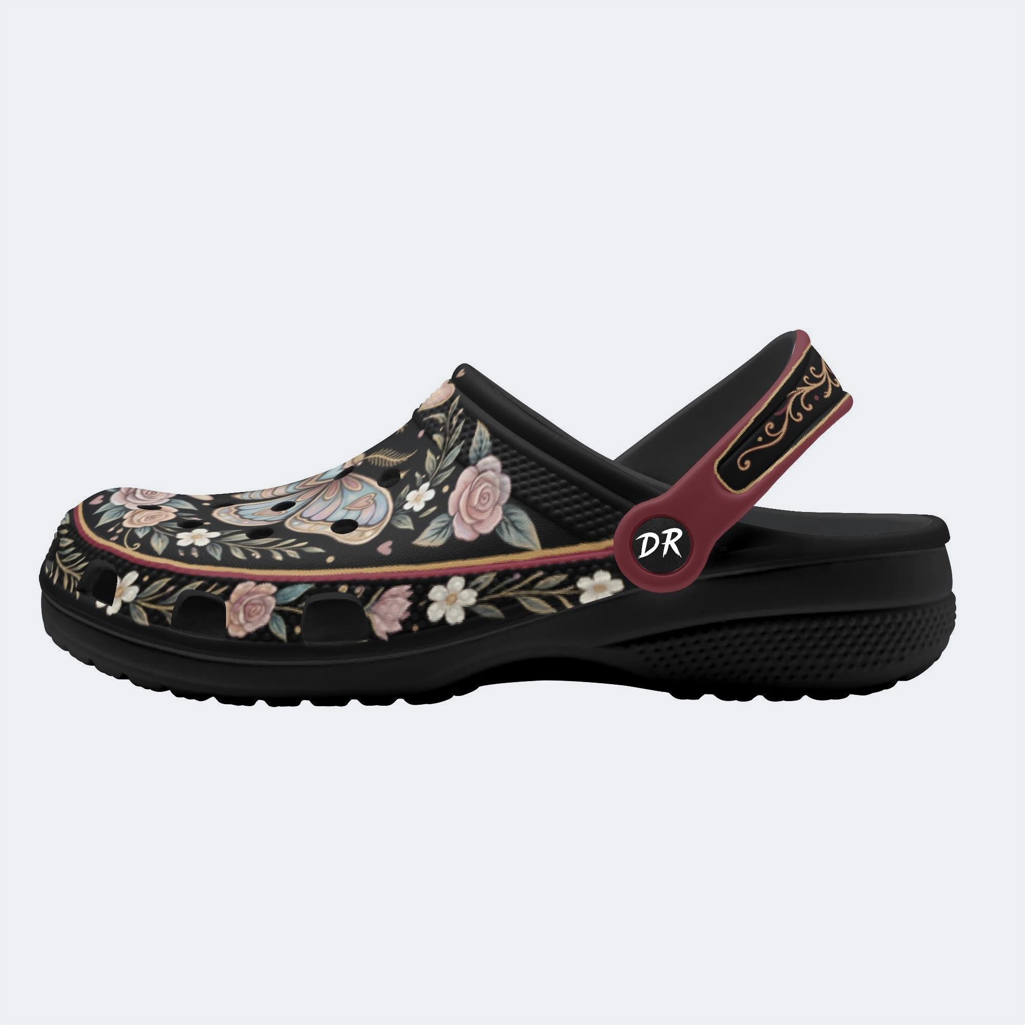 Romantic Wreath Moth Print Clogs