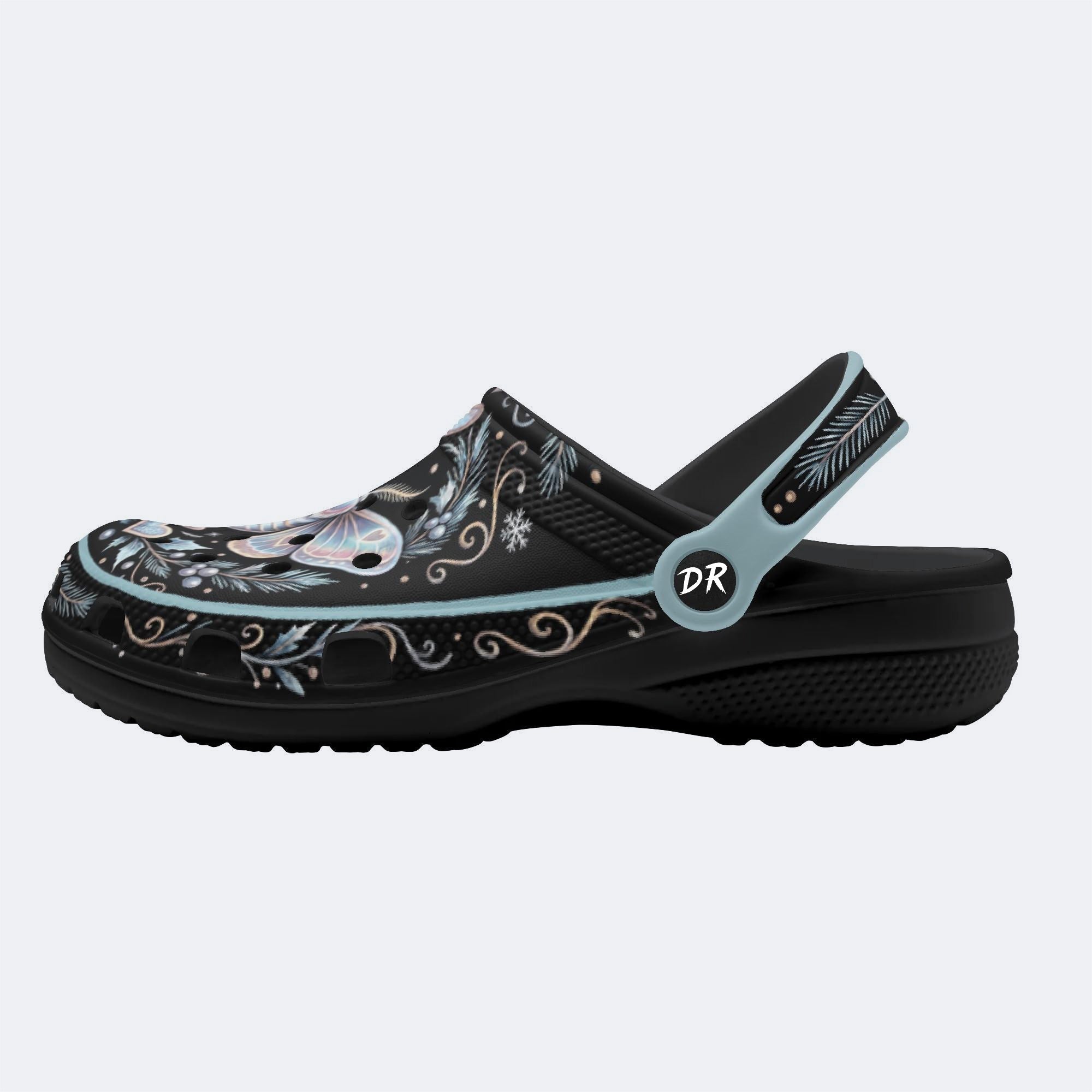 Ice Crystal Wreath Moth Print Fleece-Lined Clogs