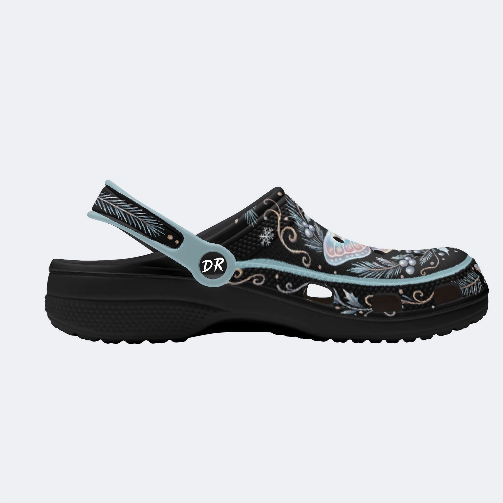 Ice Crystal Wreath Moth Print Fleece-Lined Clogs