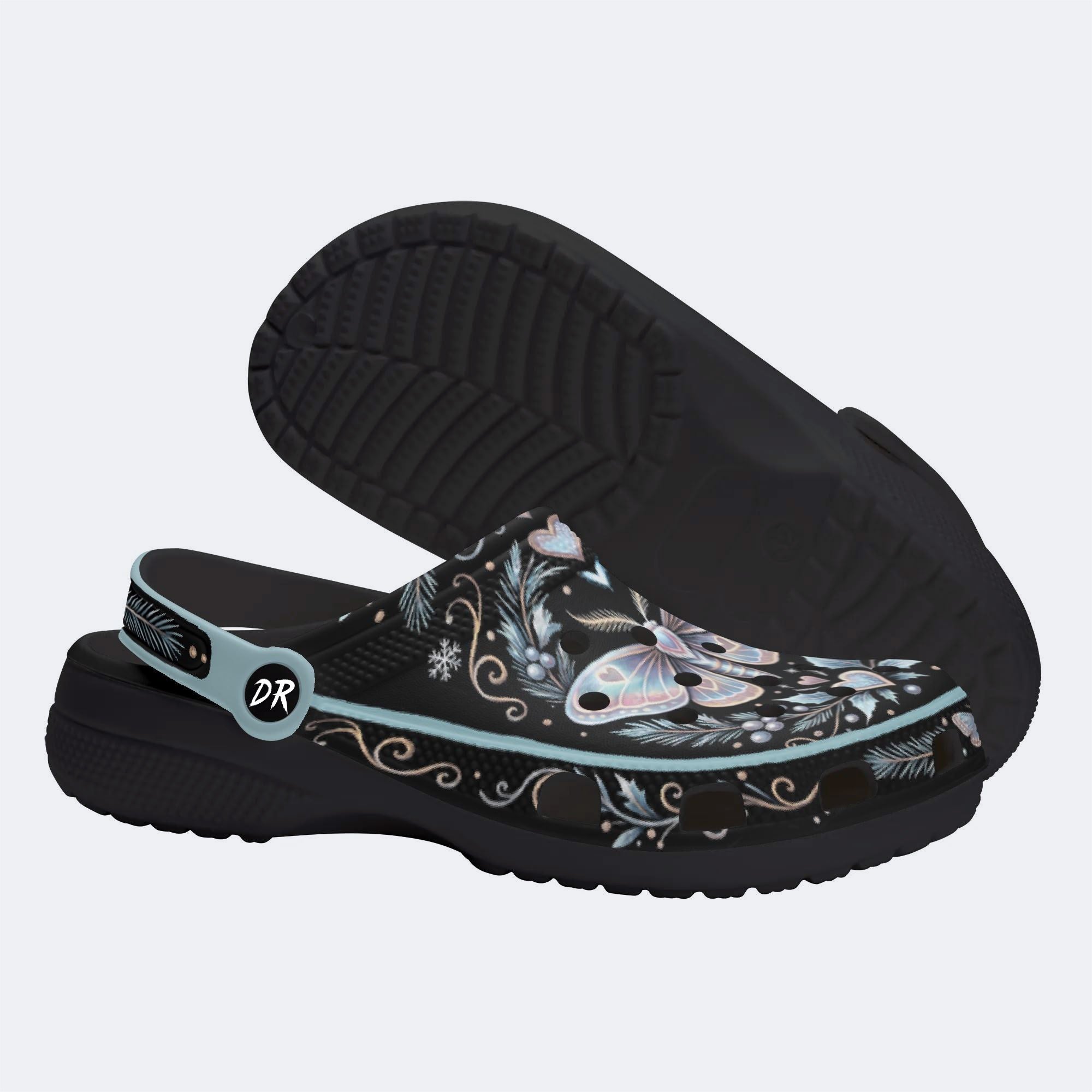 Ice Crystal Wreath Moth Print Fleece-Lined Clogs