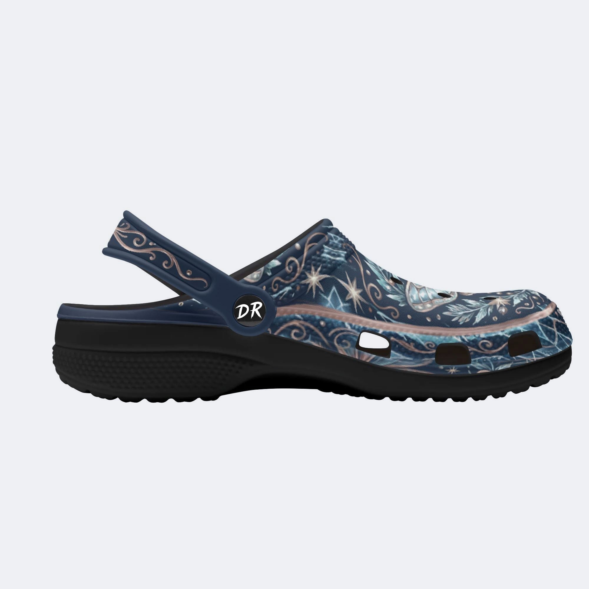 Ice Crystal Wreath Moth Print Fleece-Lined Clogs
