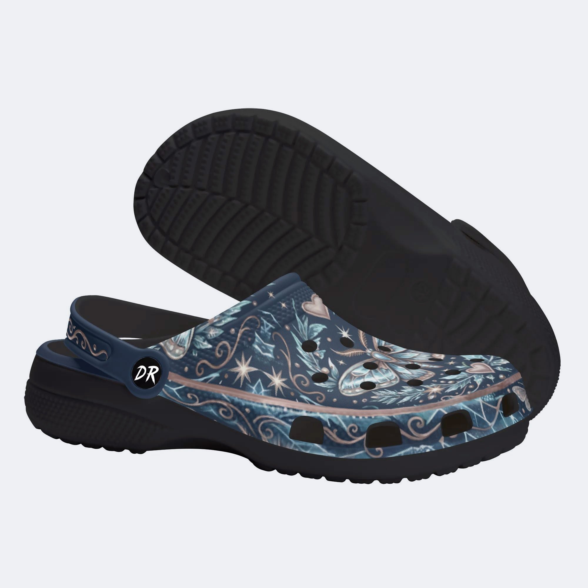 Ice Crystal Wreath Moth Print Fleece-Lined Clogs
