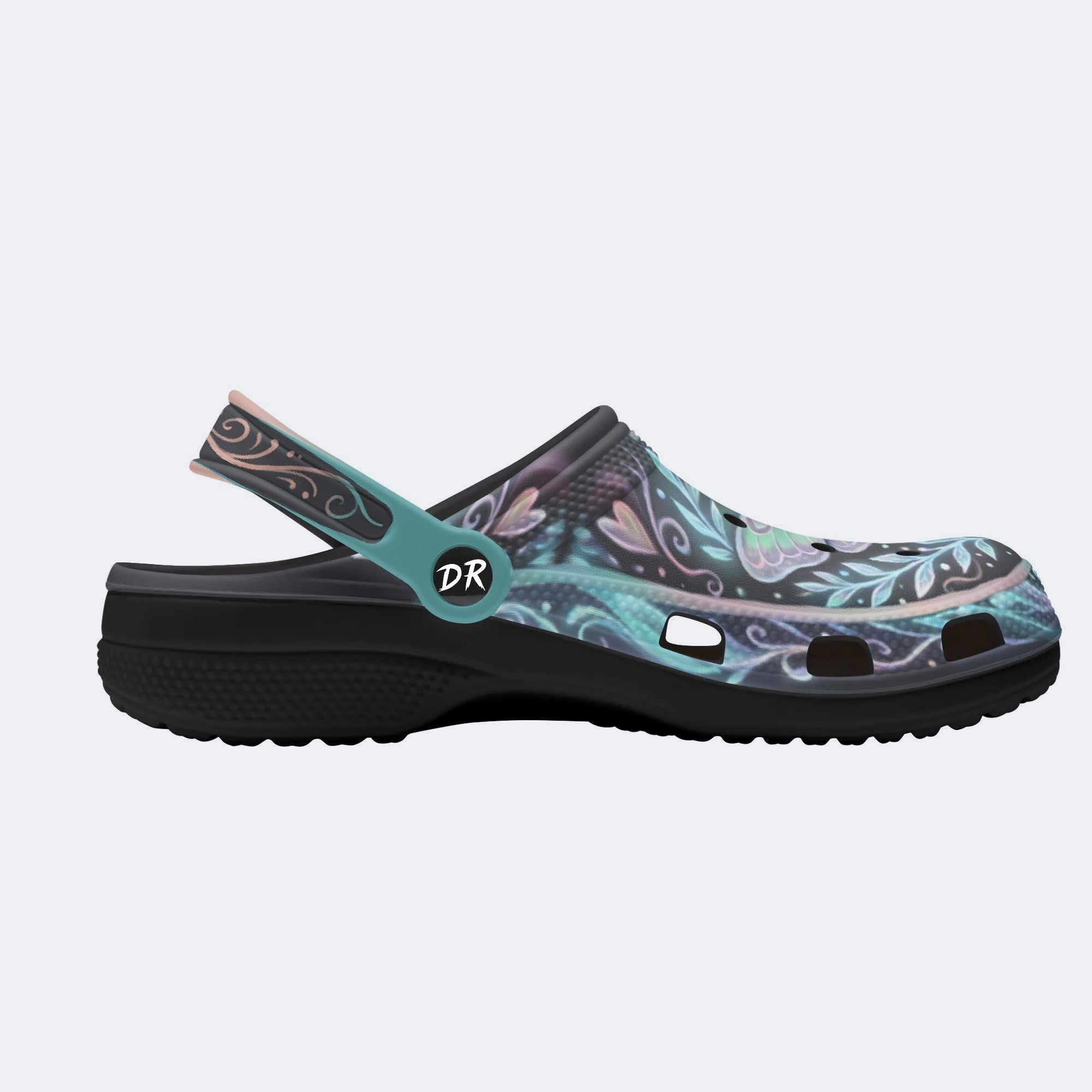 Aurora Moth Vintage Wreath Print Fleece-Lined Clogs