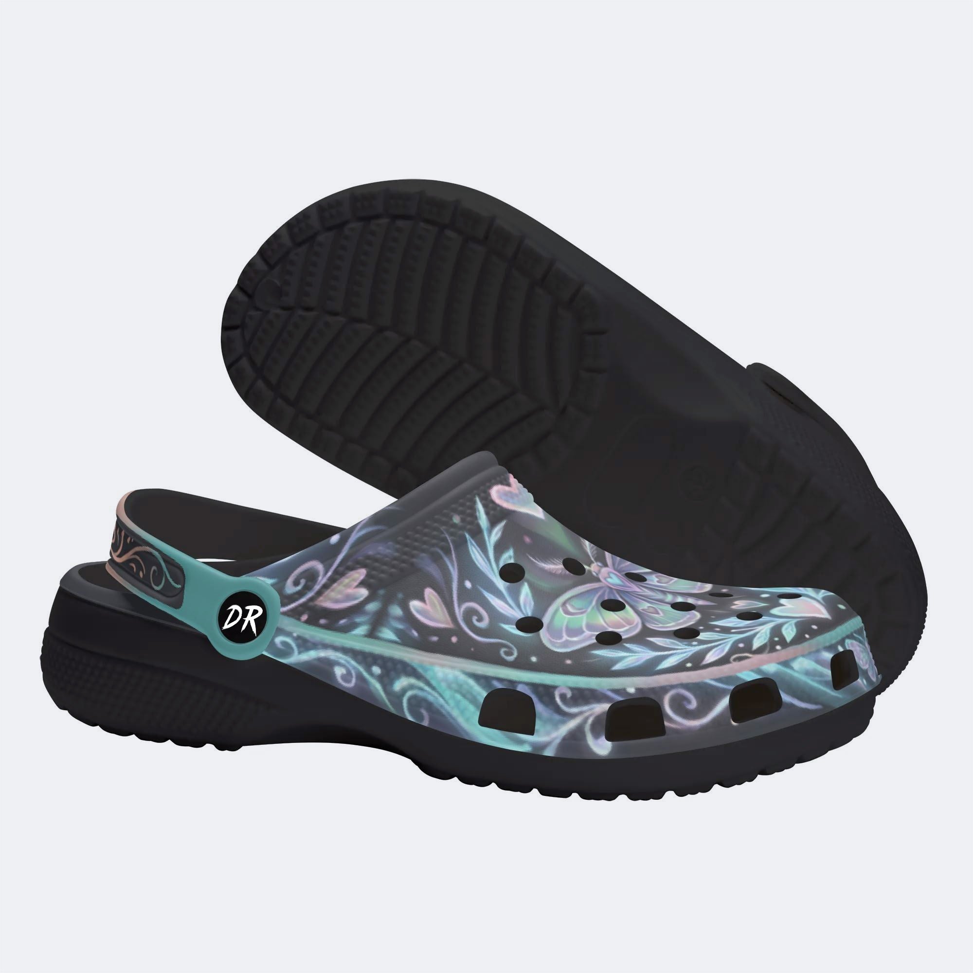 Aurora Moth Vintage Wreath Print Fleece-Lined Clogs